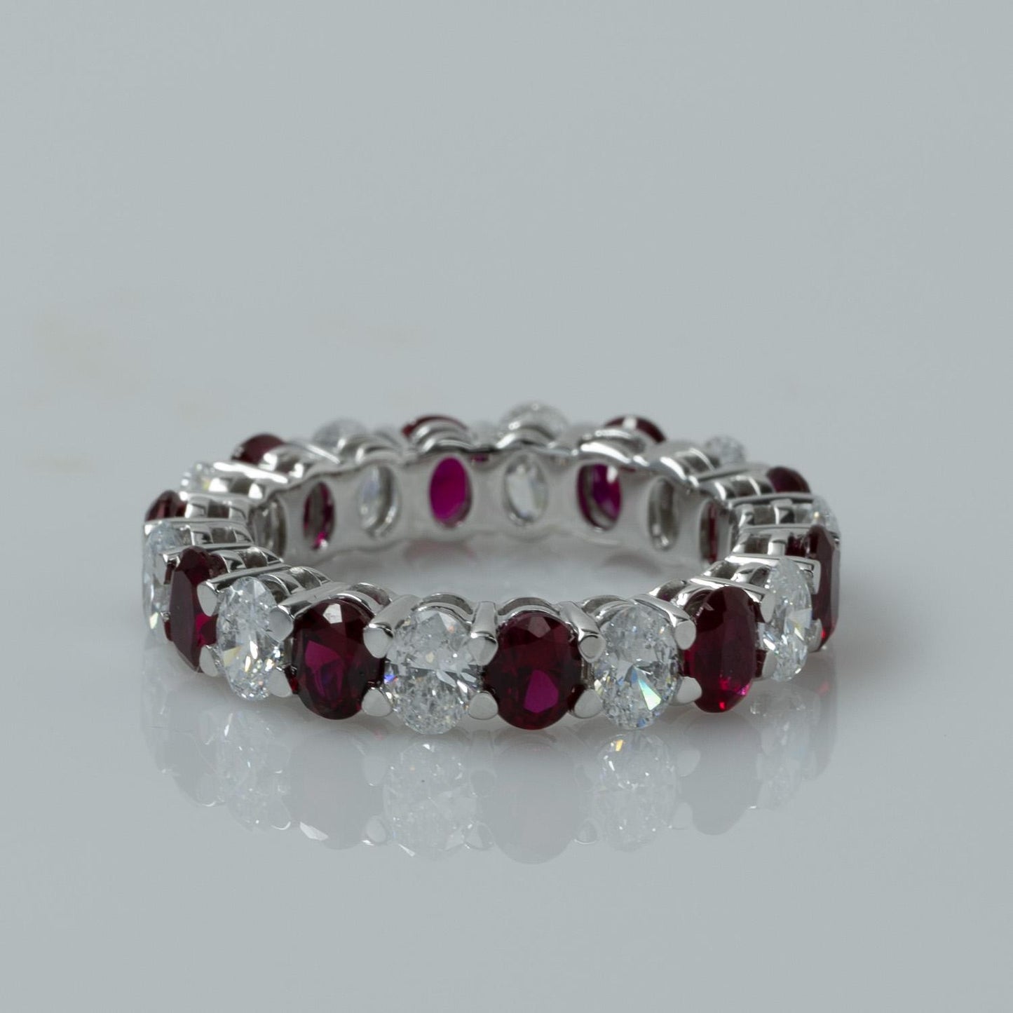 New 5.25ctw Lab Diamond & Ruby Oval Gemstone Eternity Band 14k White Gold Ring