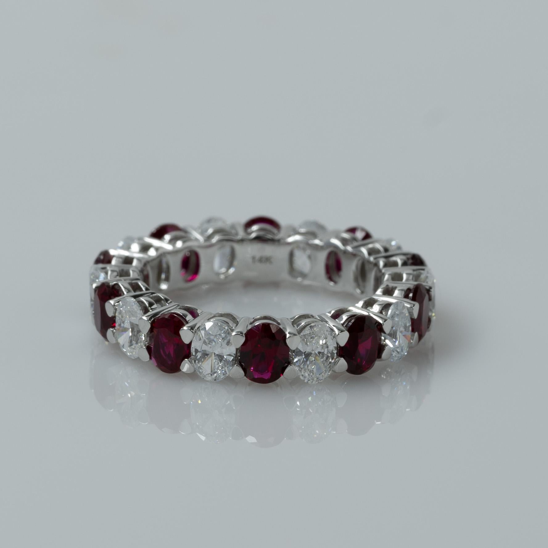 New 5.25ctw Lab Diamond & Ruby Oval Gemstone Eternity Band 14k White Gold Ring