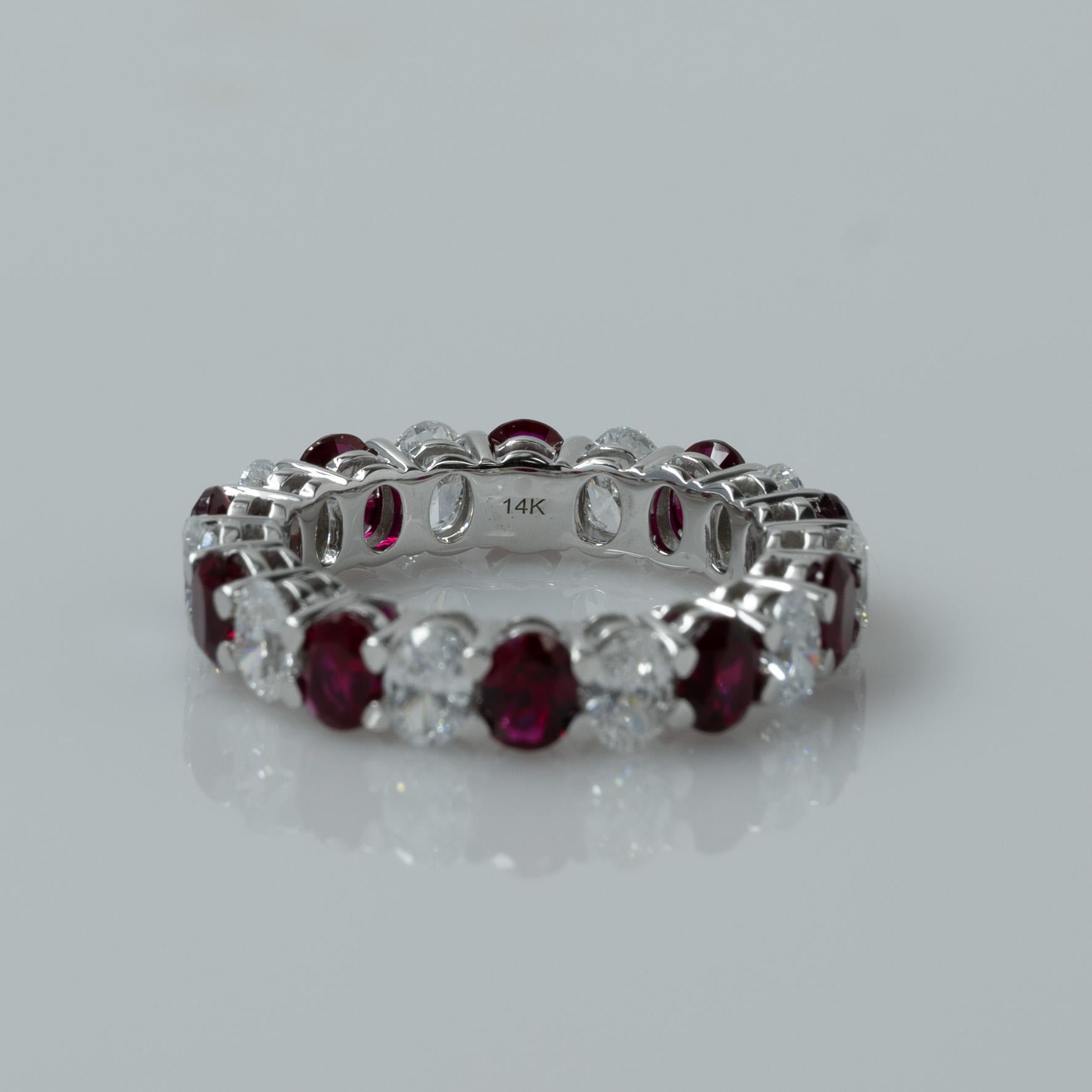 New 5.25ctw Lab Diamond & Ruby Oval Gemstone Eternity Band 14k White Gold Ring