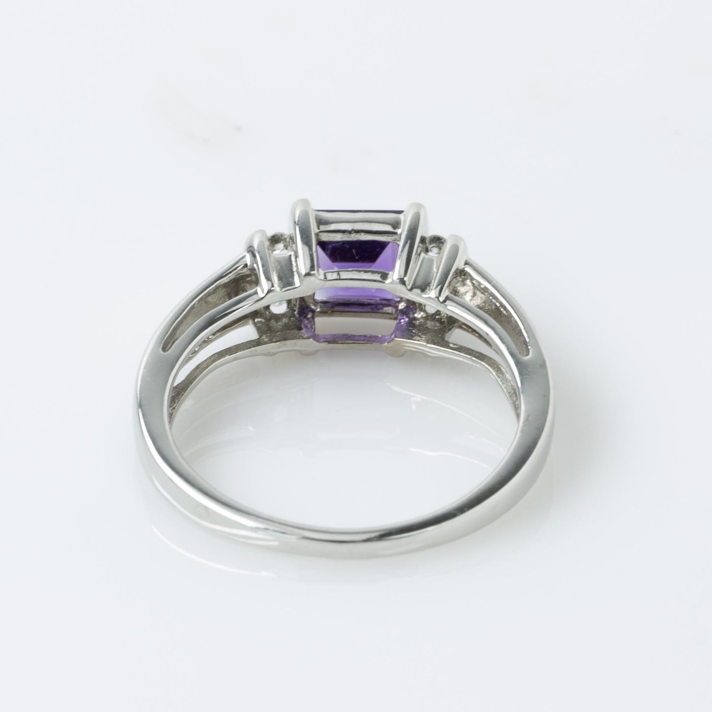 Purple Amethyst Square Step Cut w Round Diamonds 14k White Gold Ring