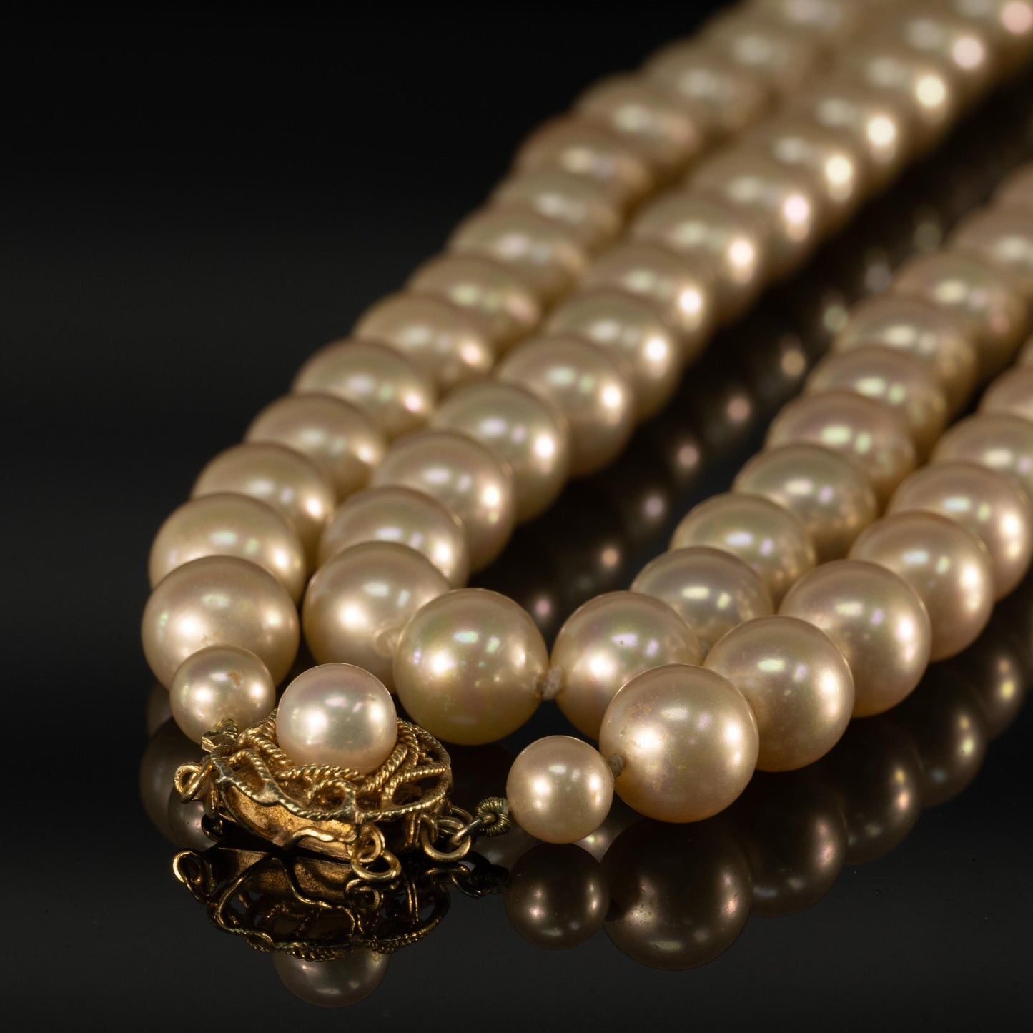 10mm Golden Pearl Necklace 35" Long 14k Gold Clasp