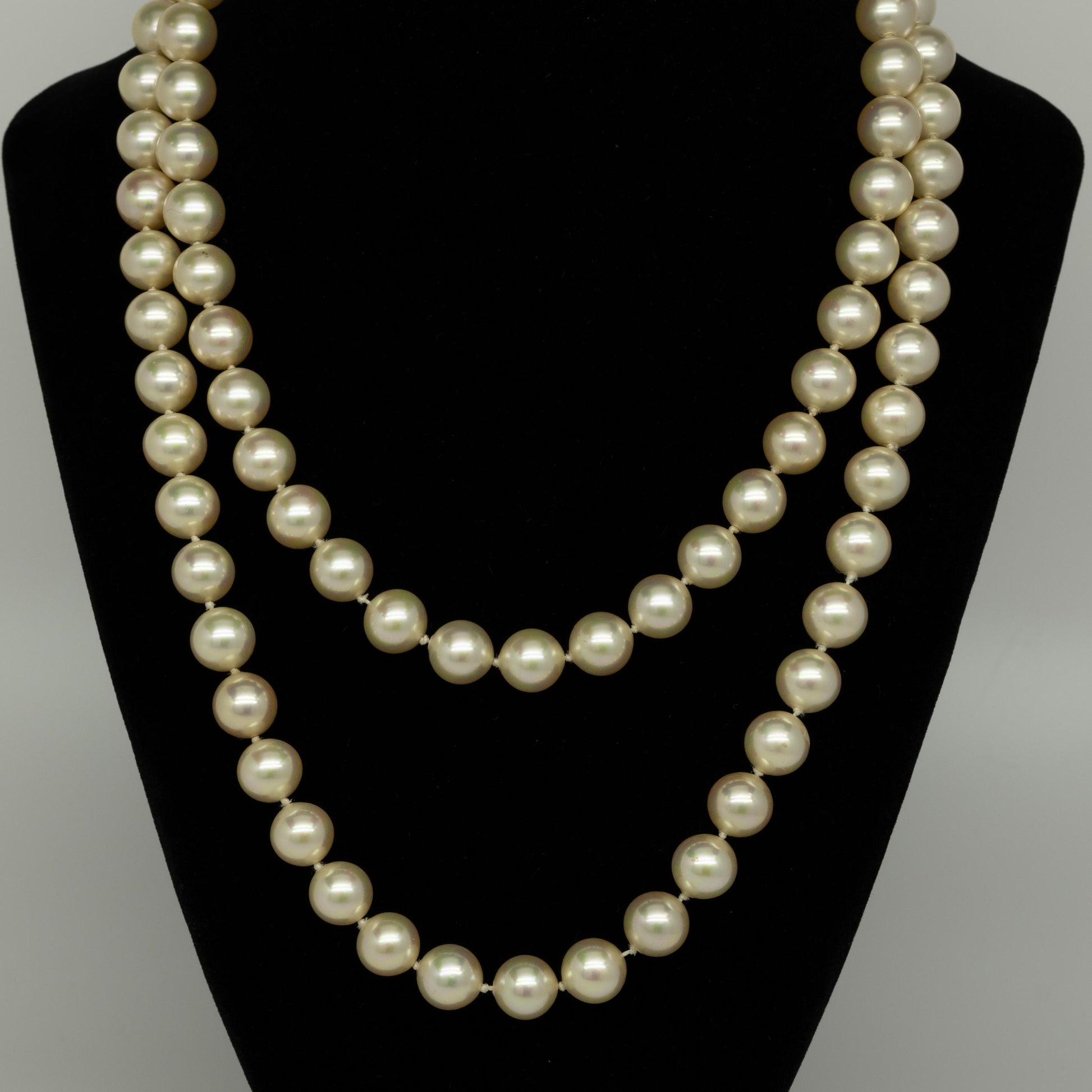 10mm Golden Pearl Necklace 35" Long 14k Gold Clasp