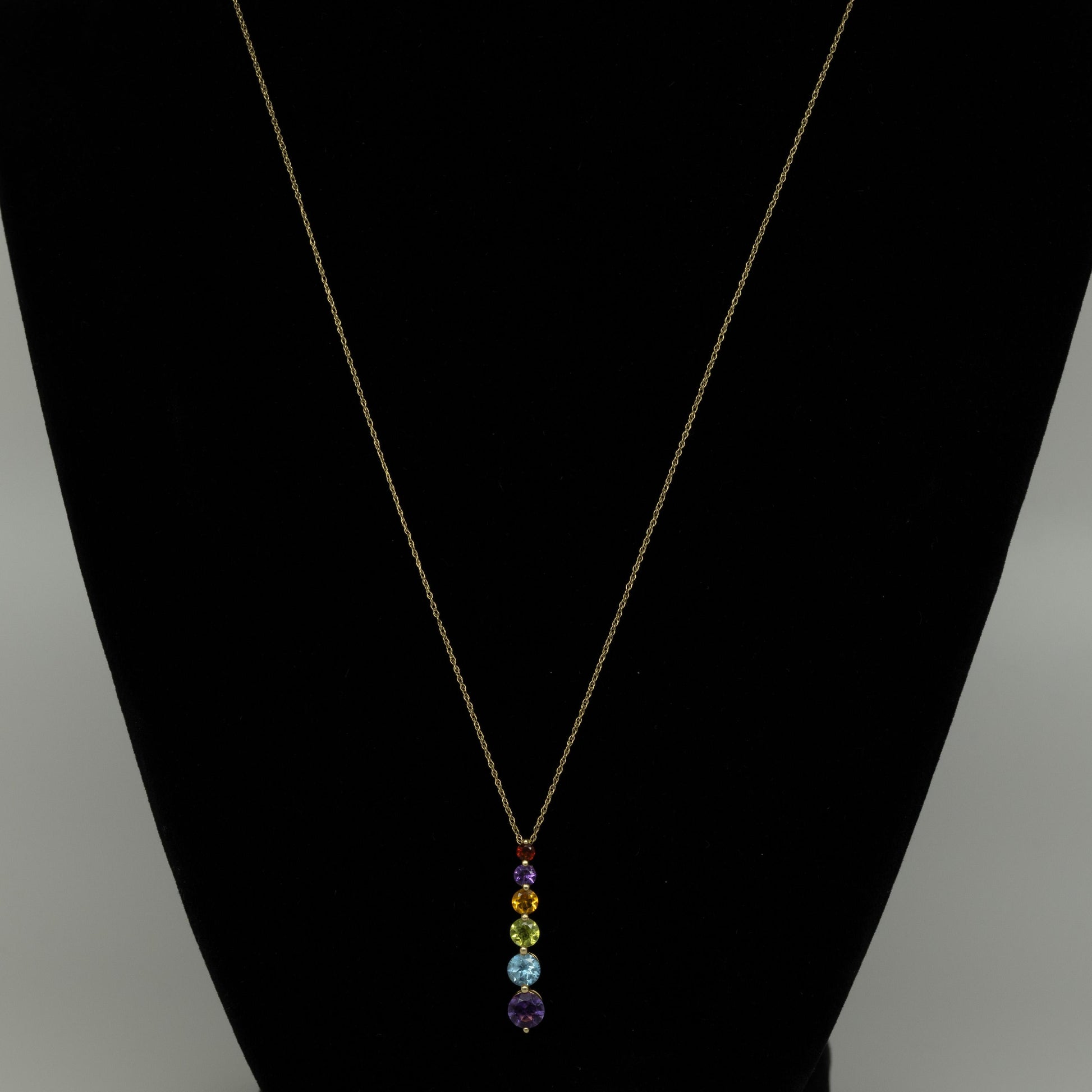 Multi Color Rainbow Round Gemstone Pendant & Necklace 10K Yellow Gold