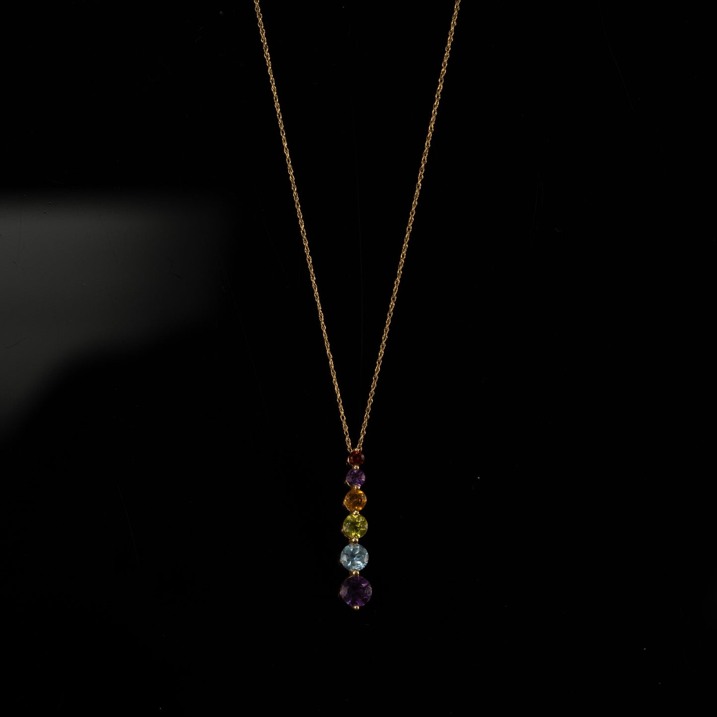 Multi Color Rainbow Round Gemstone Pendant & Necklace 10K Yellow Gold