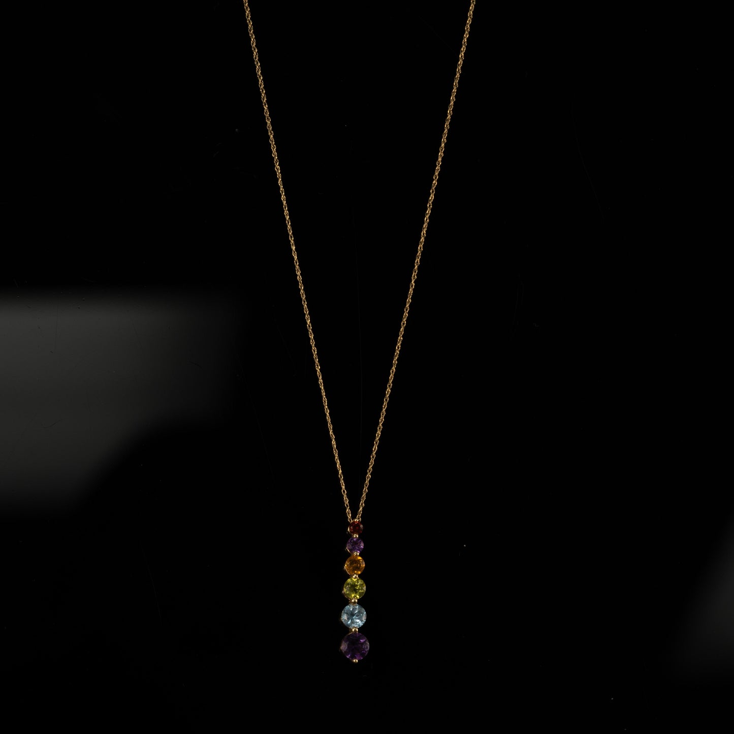 Multi Color Rainbow Round Gemstone Pendant & Necklace 10K Yellow Gold