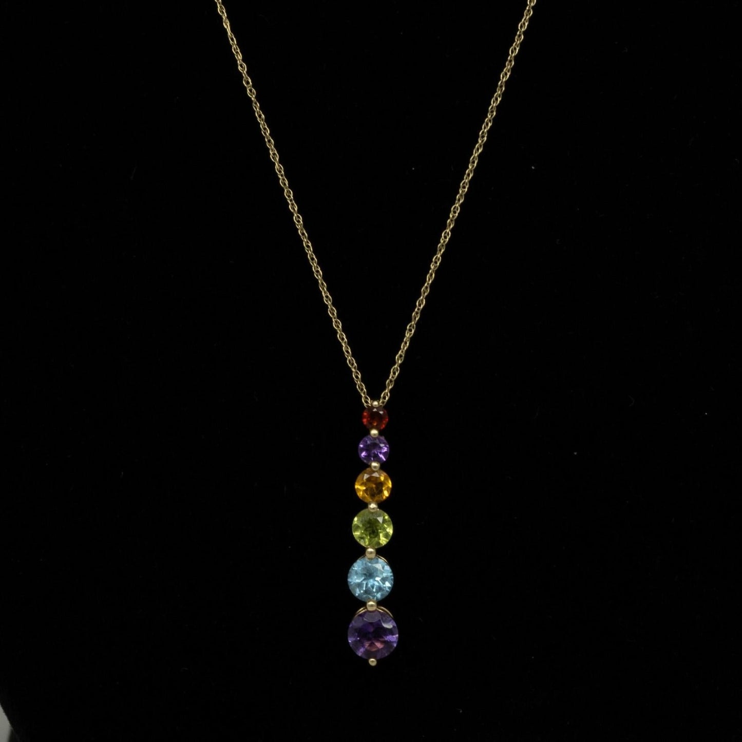 Multi Color Rainbow Round Gemstone Pendant & Necklace 10K Yellow Gold