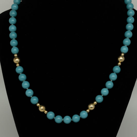 Turquoise and 14K Gold Bead Necklace