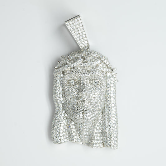 "Iced Out"  Pave Moissanite Jesus Head Pendant 925 Sterling Silver