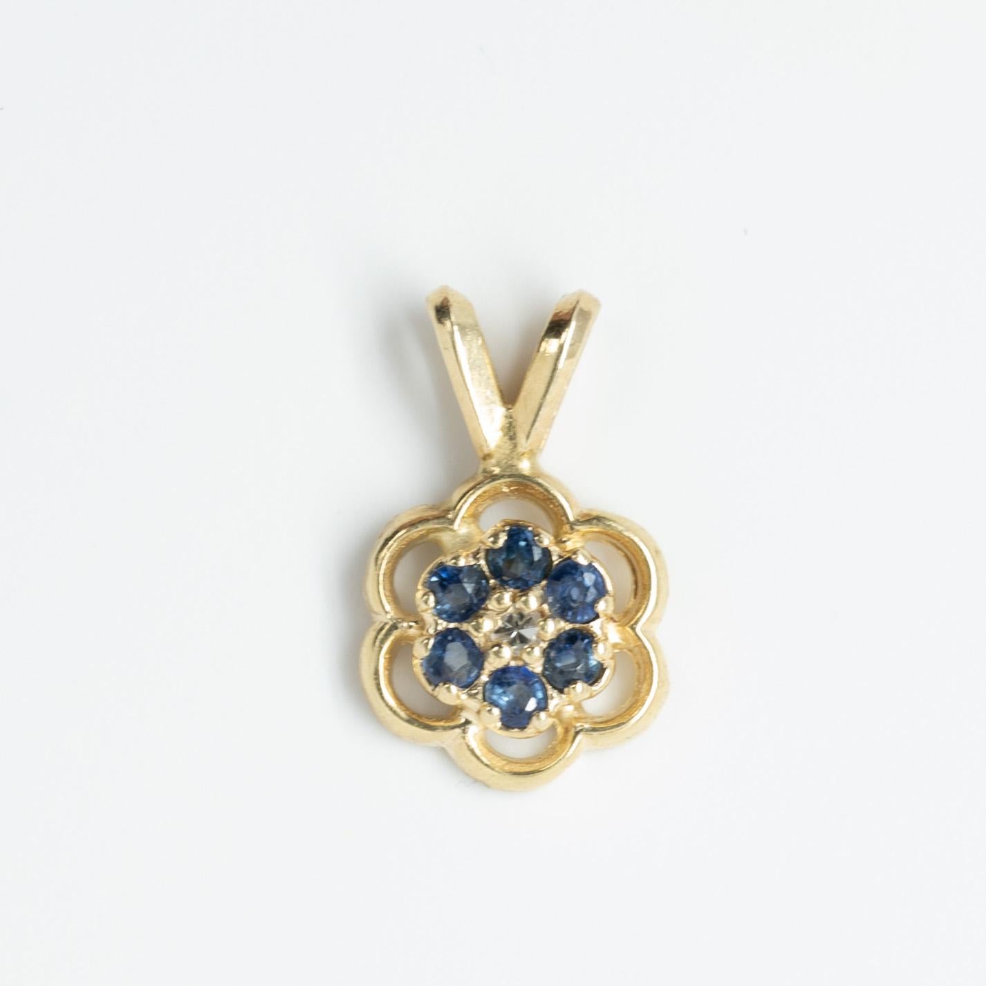 Blue Sapphire & Diamond Flower 10k Gold Pendant