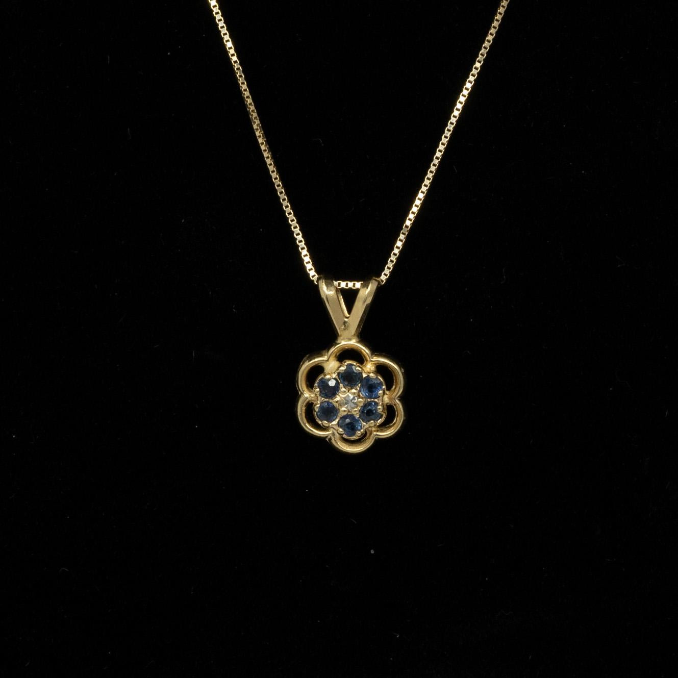 Blue Sapphire & Diamond Flower 10k Gold Pendant