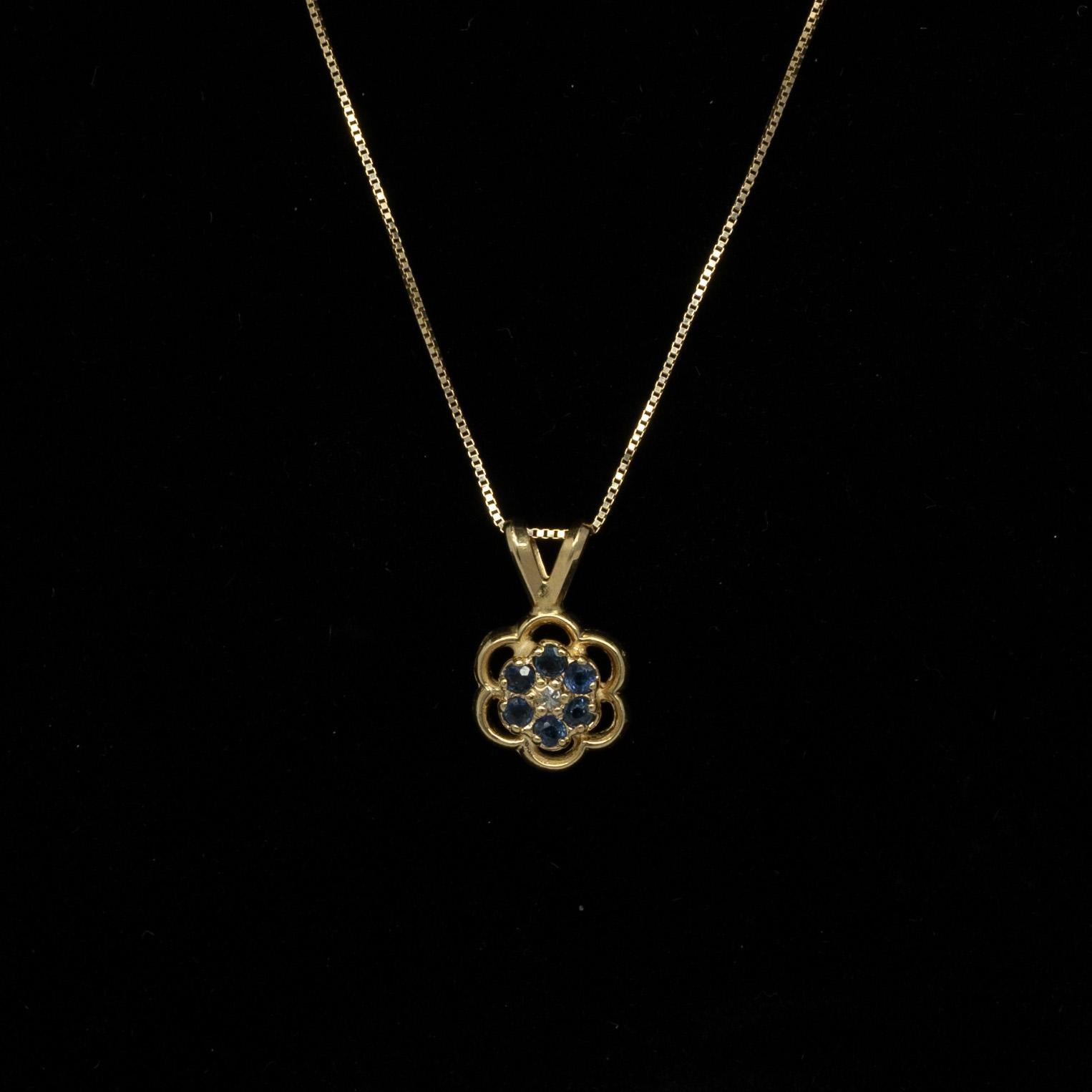 Blue Sapphire & Diamond Flower 10k Gold Pendant