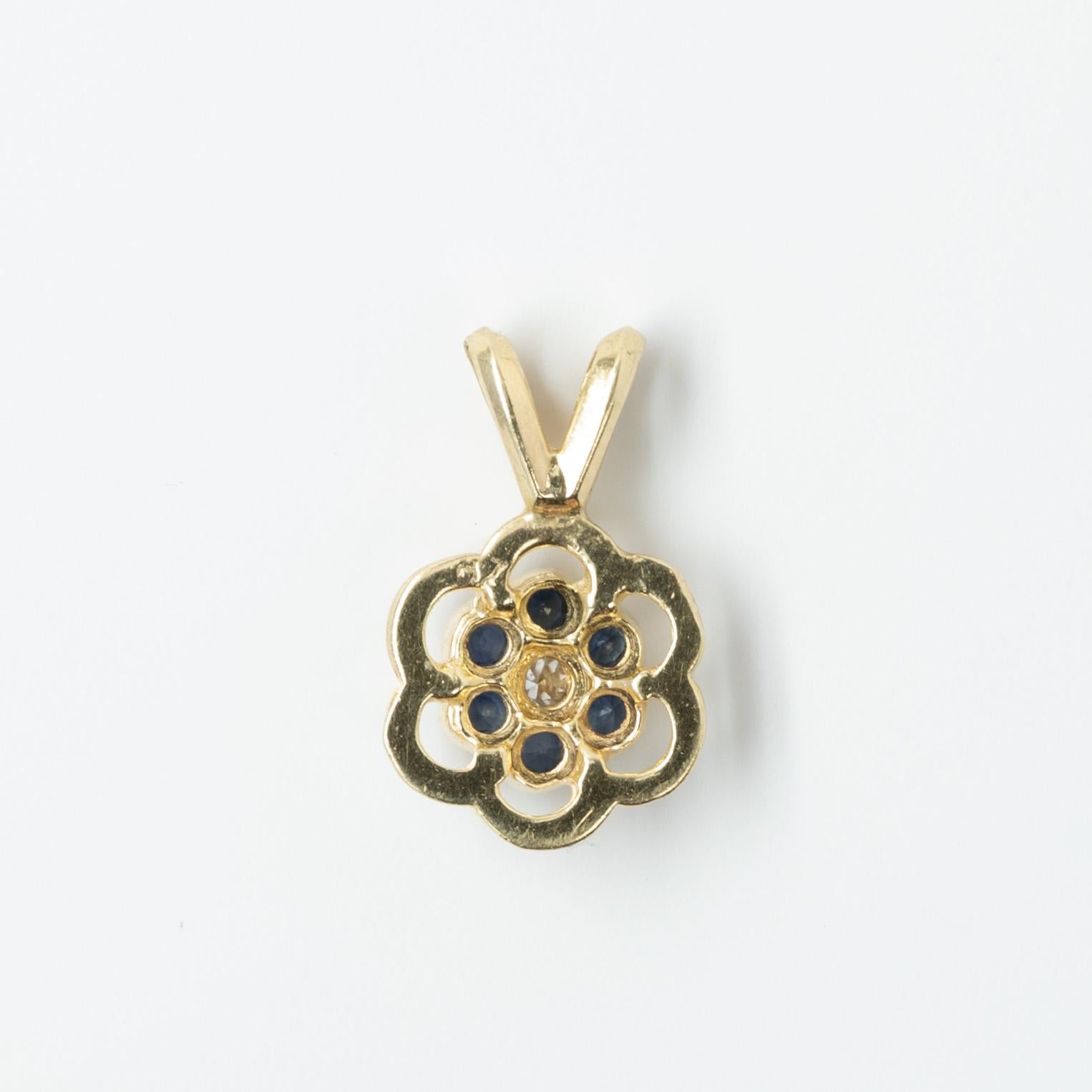 Blue Sapphire & Diamond Flower 10k Gold Pendant