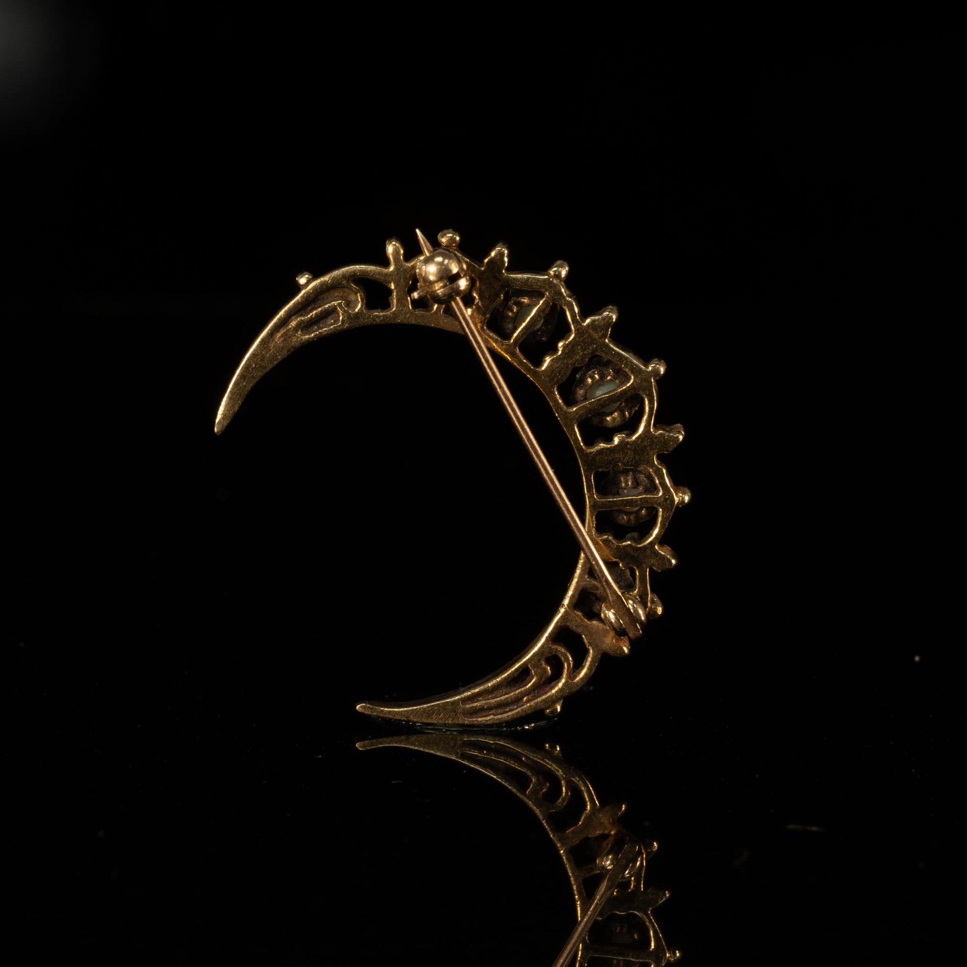 Vintage Crescent Moon Opal Brooch in 10K Yellow Gold