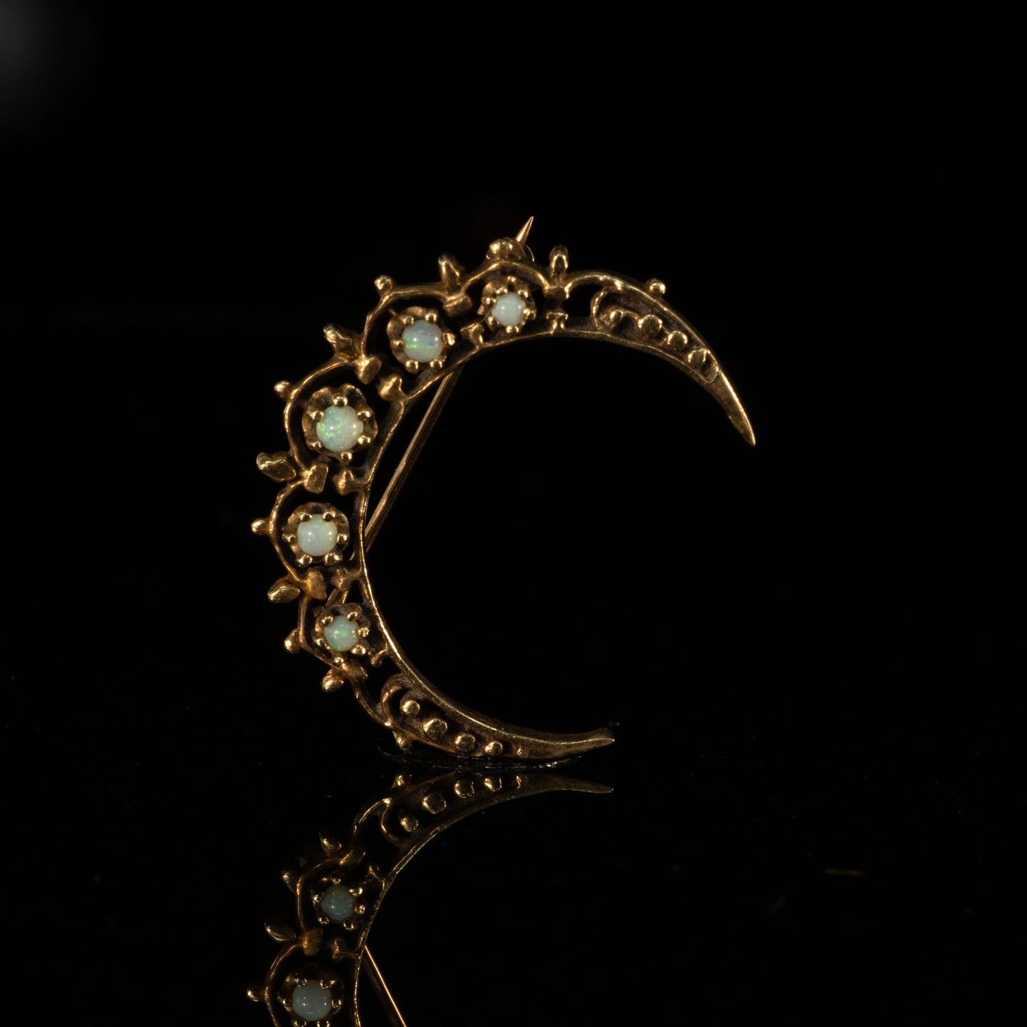 Vintage Crescent Moon Opal Brooch in 10K Yellow Gold