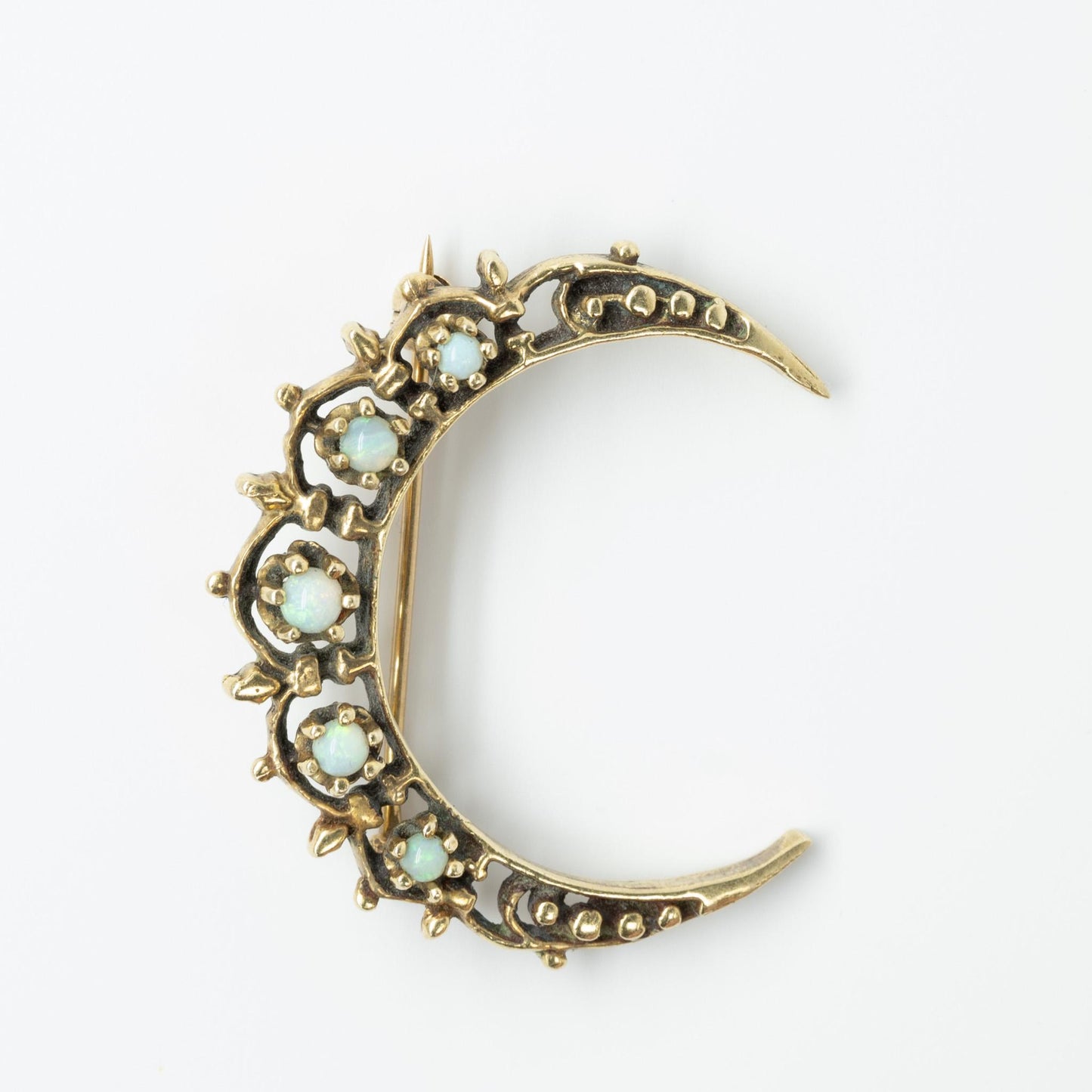 Vintage Crescent Moon Opal Brooch in 10K Yellow Gold