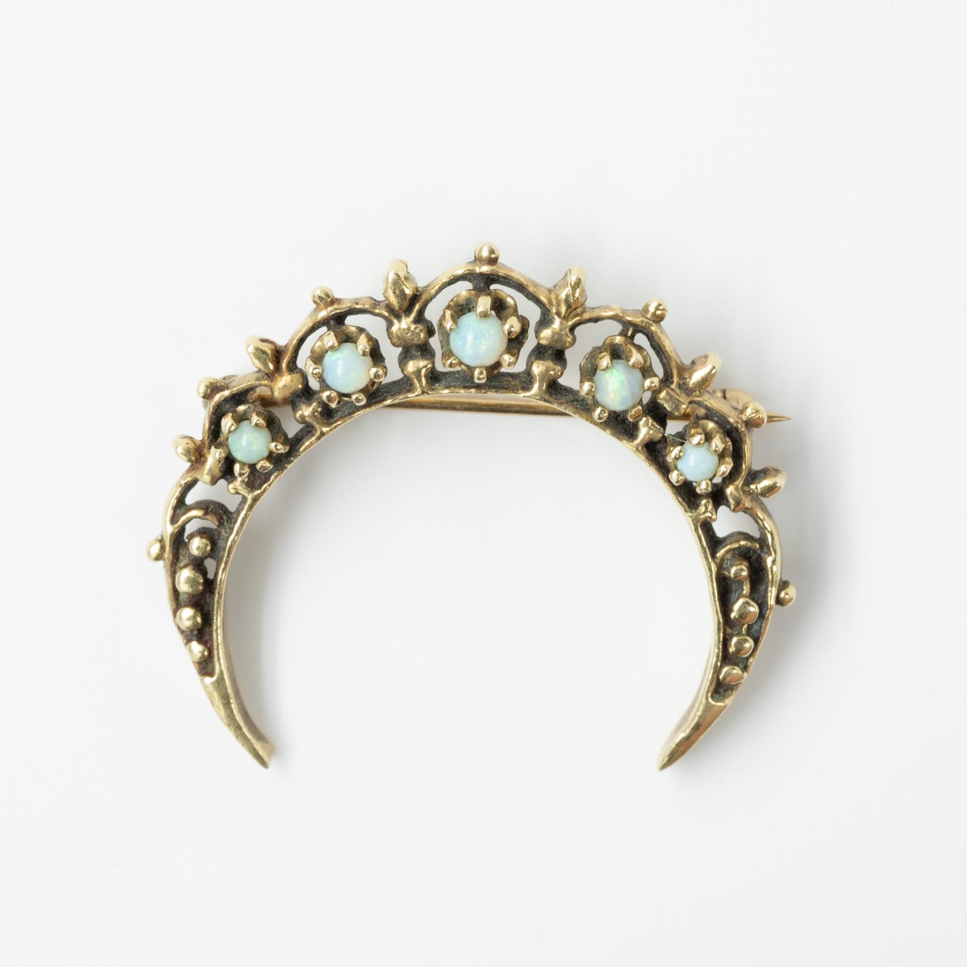 Vintage Crescent Moon Opal Brooch in 10K Yellow Gold