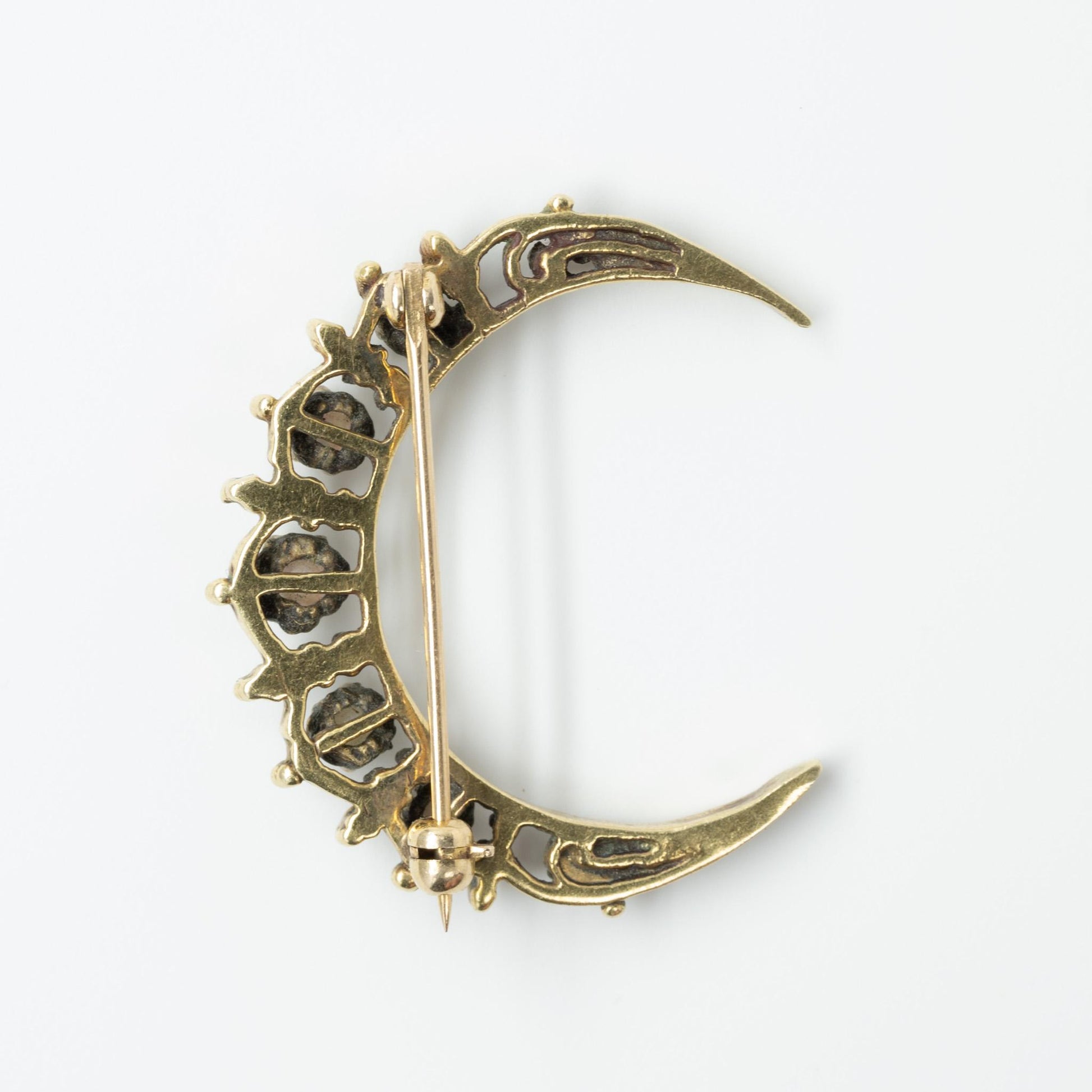 Vintage Crescent Moon Opal Brooch in 10K Yellow Gold