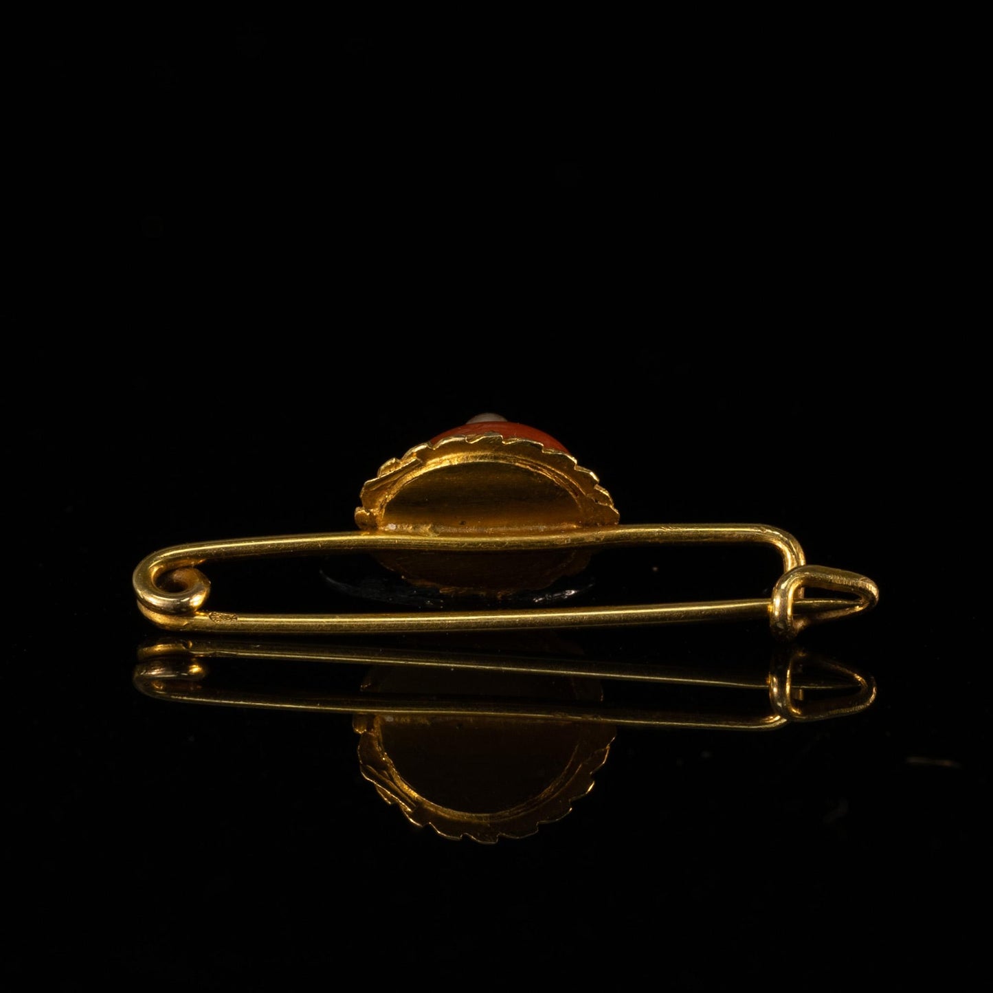 Antique Coral and Pearl 14k Yellow Gold Brooch