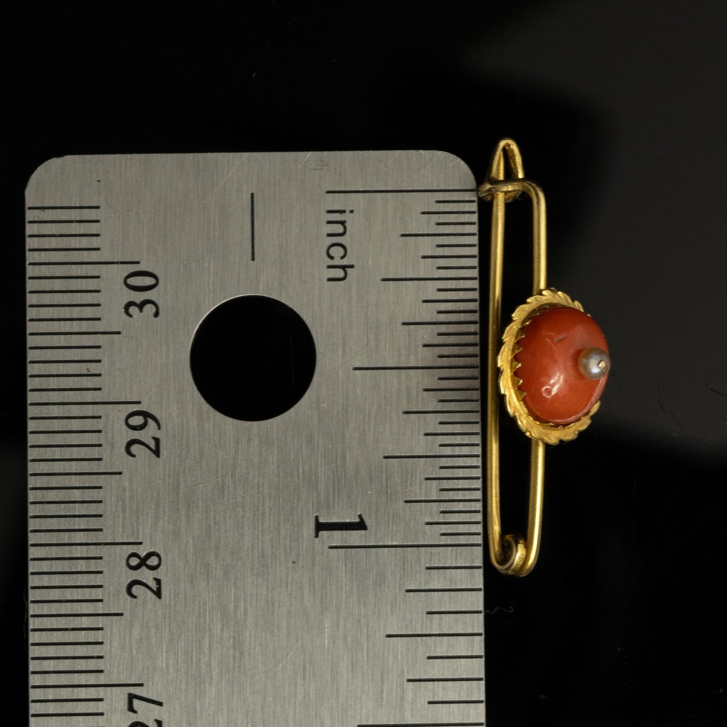 Antique Coral and Pearl 14k Yellow Gold Brooch