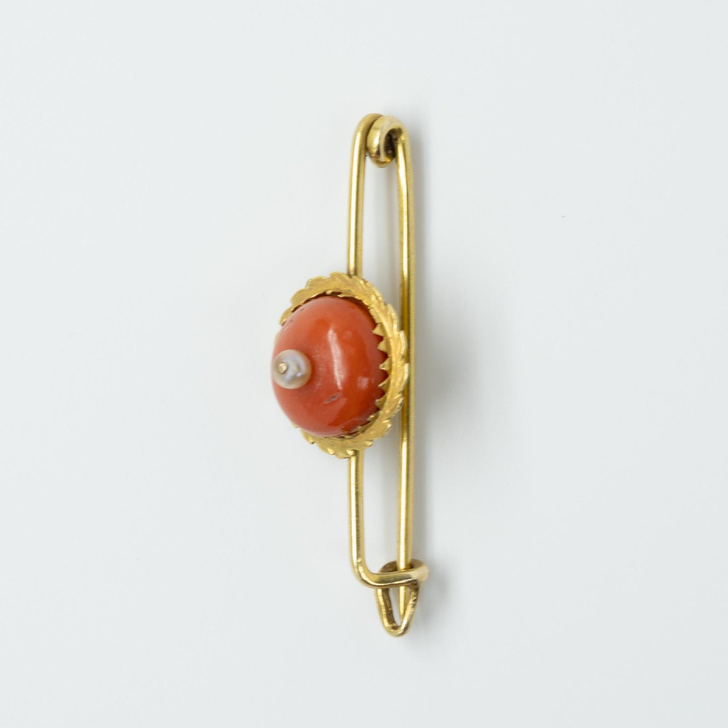 Antique Coral and Pearl 14k Yellow Gold Brooch