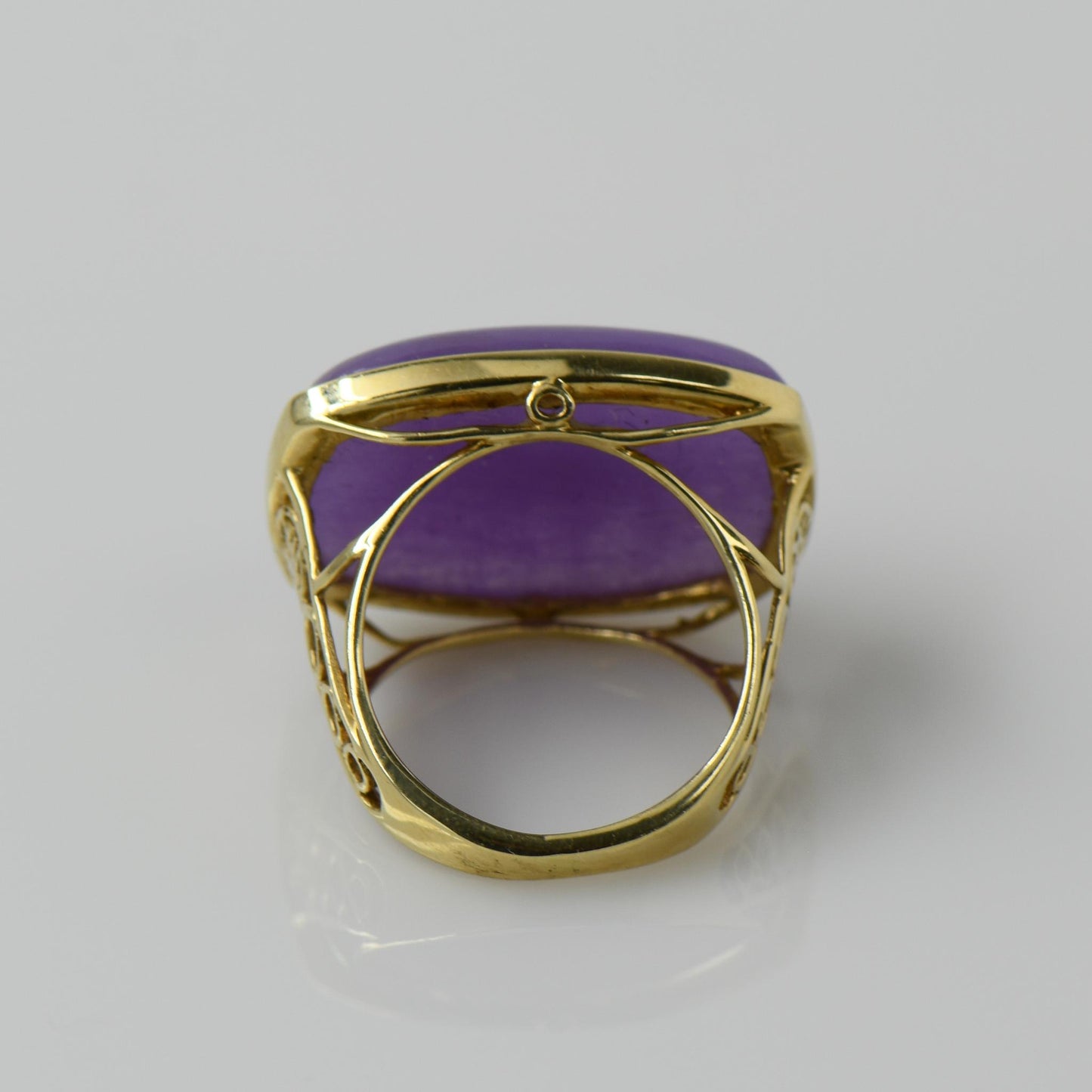 Purple Jade Double Happiness Chinese Symbol 14k Yellow Gold Ring