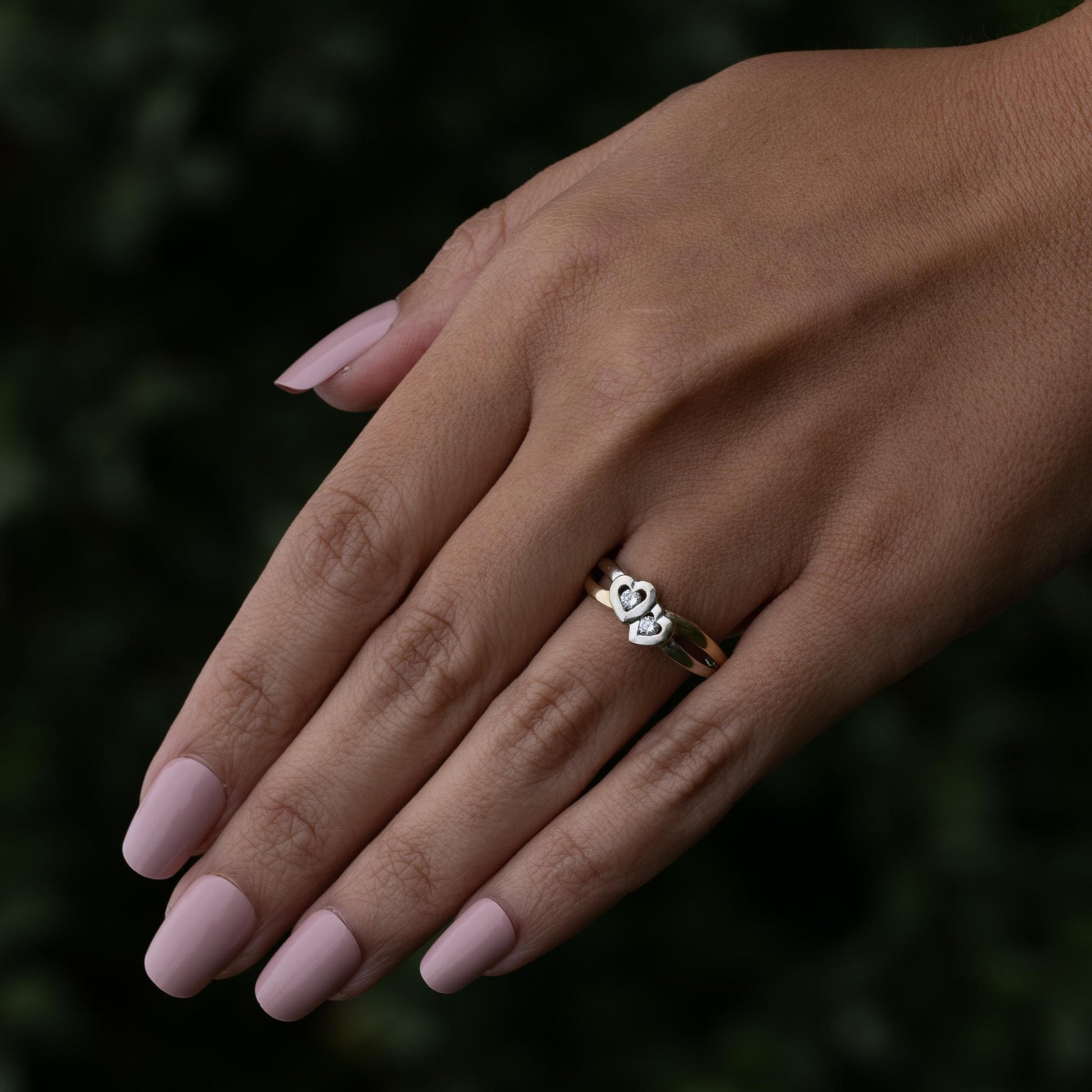 Two Diamond Heart Two-Tone 14k White & Yellow Gold Ring