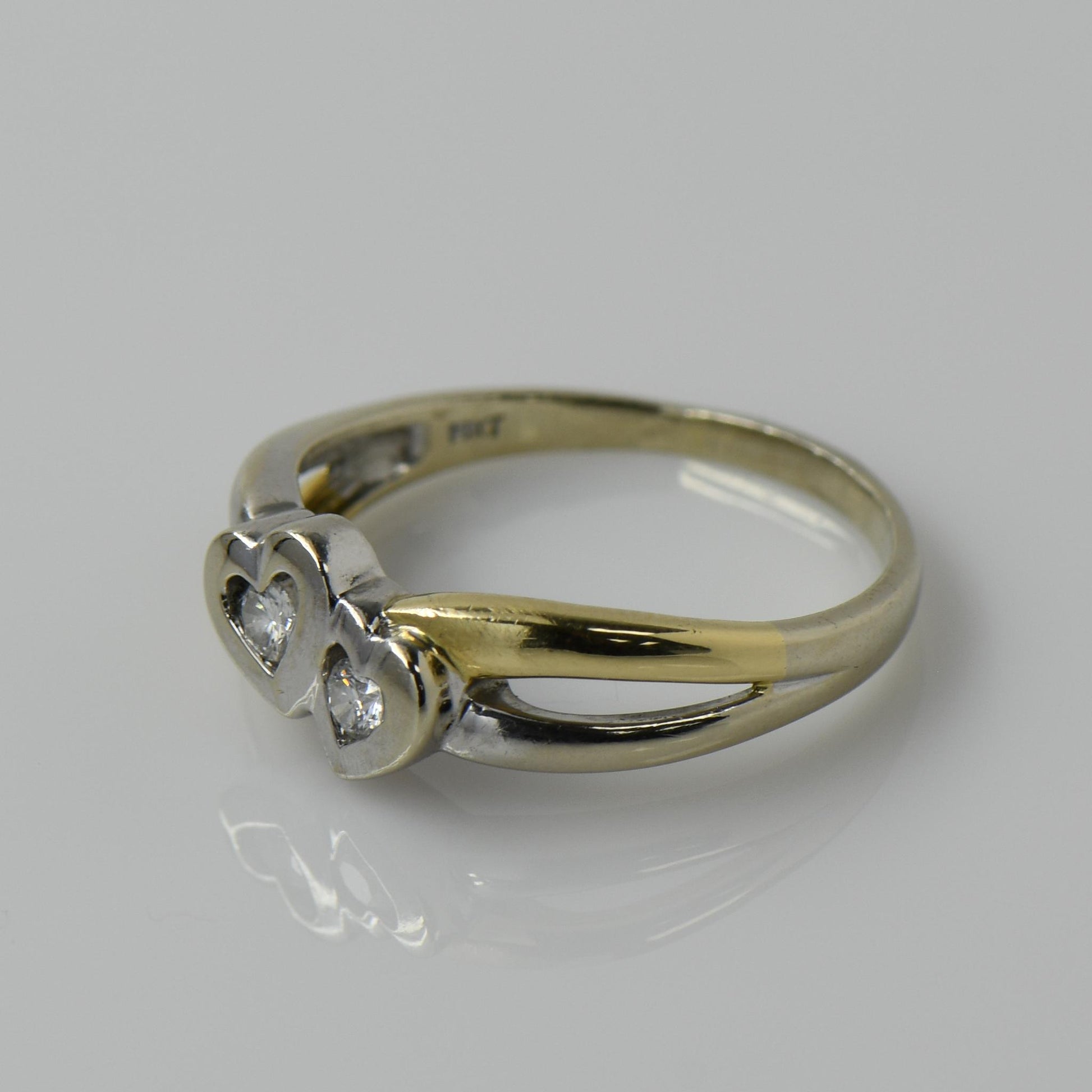 Two Diamond Heart Two-Tone 14k White & Yellow Gold Ring