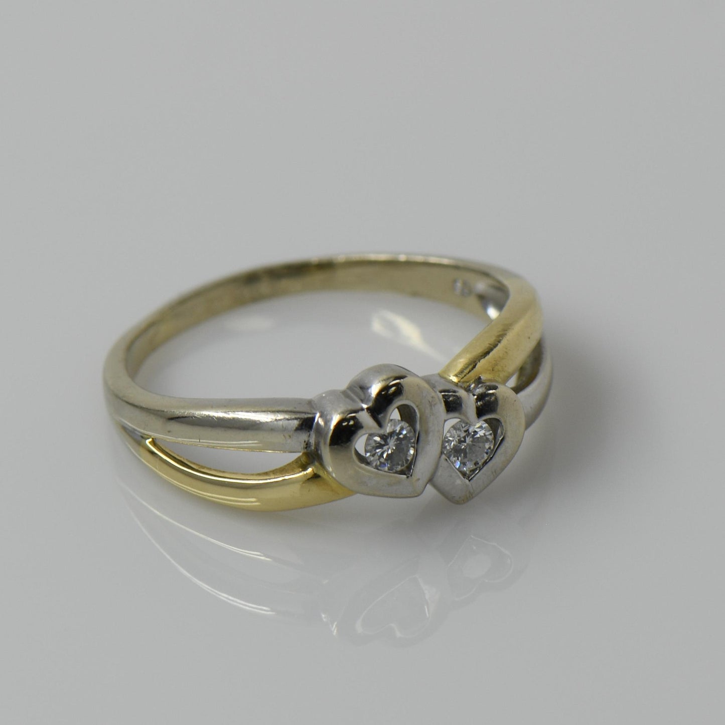 Two Diamond Heart Two-Tone 14k White & Yellow Gold Ring