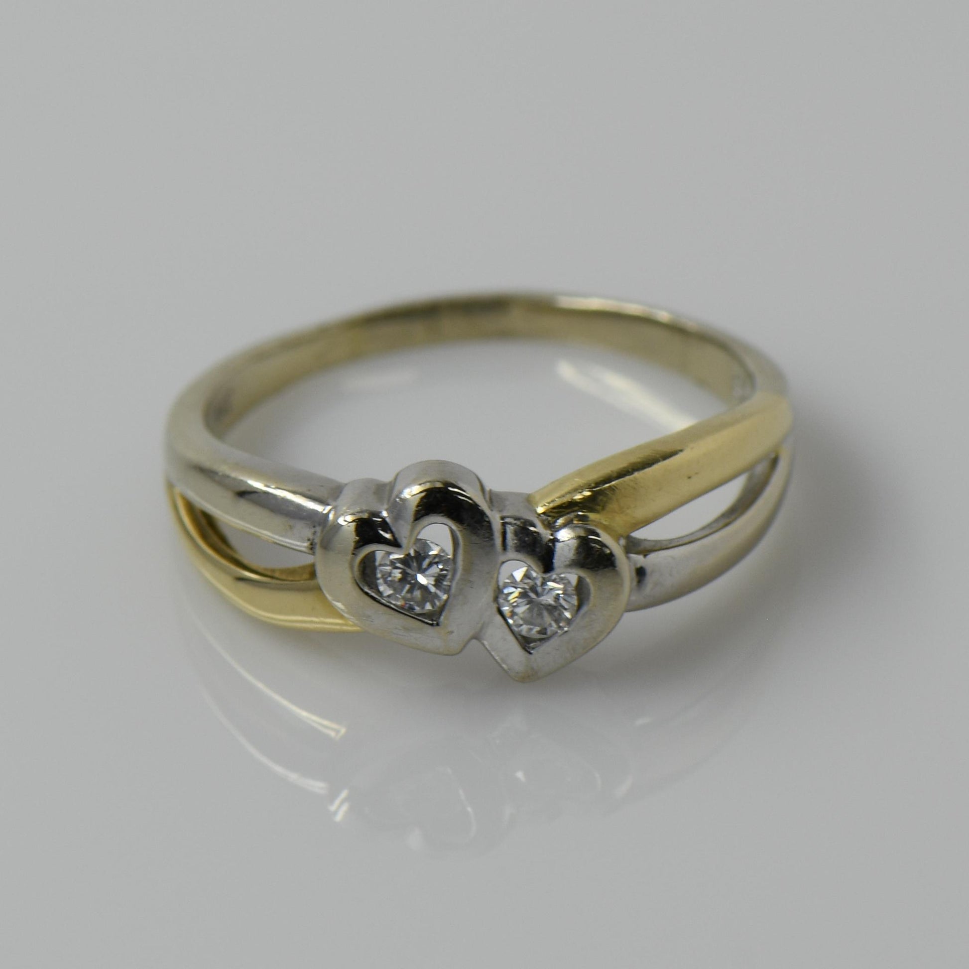 Two Diamond Heart Two-Tone 14k White & Yellow Gold Ring