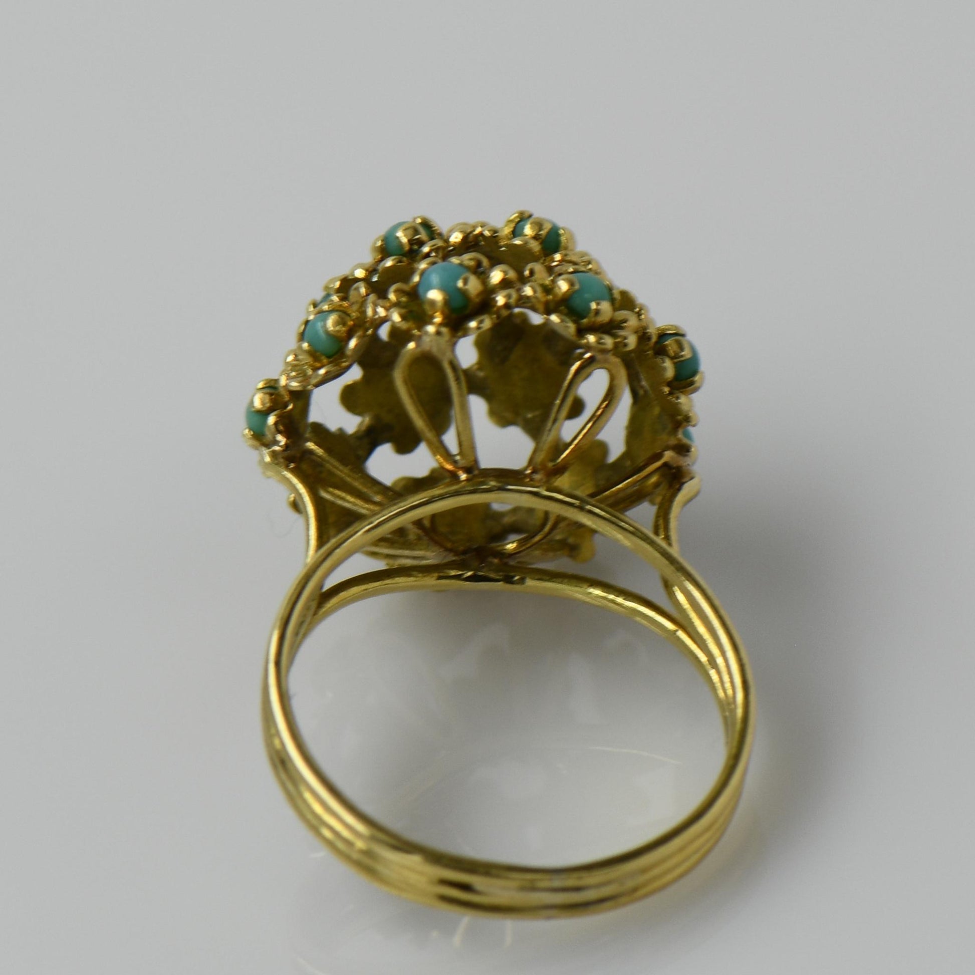 Turquoise Flower Ball 18K Yellow Gold Ring