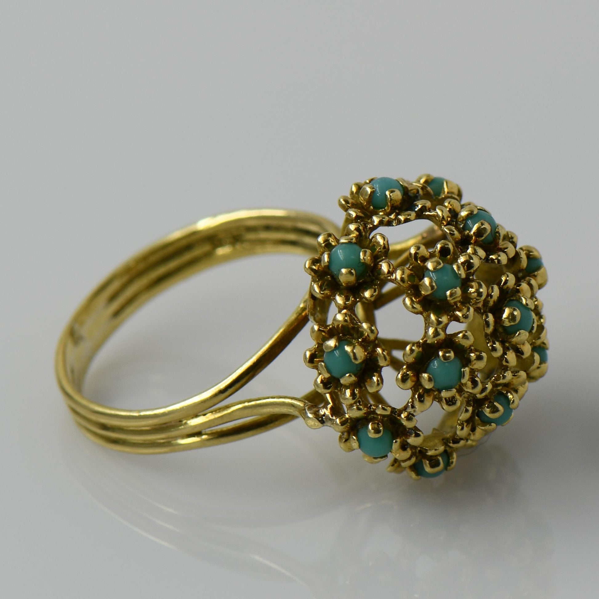 Turquoise Flower Ball 18K Yellow Gold Ring