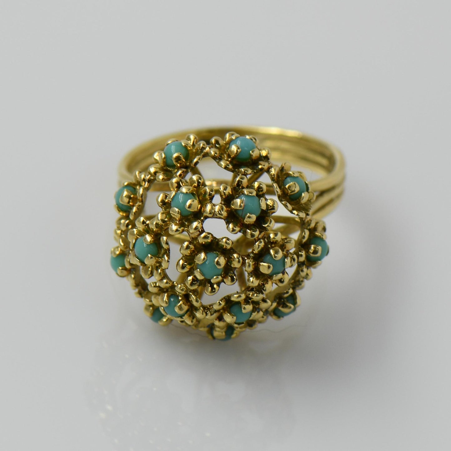 Turquoise Flower Ball 18K Yellow Gold Ring