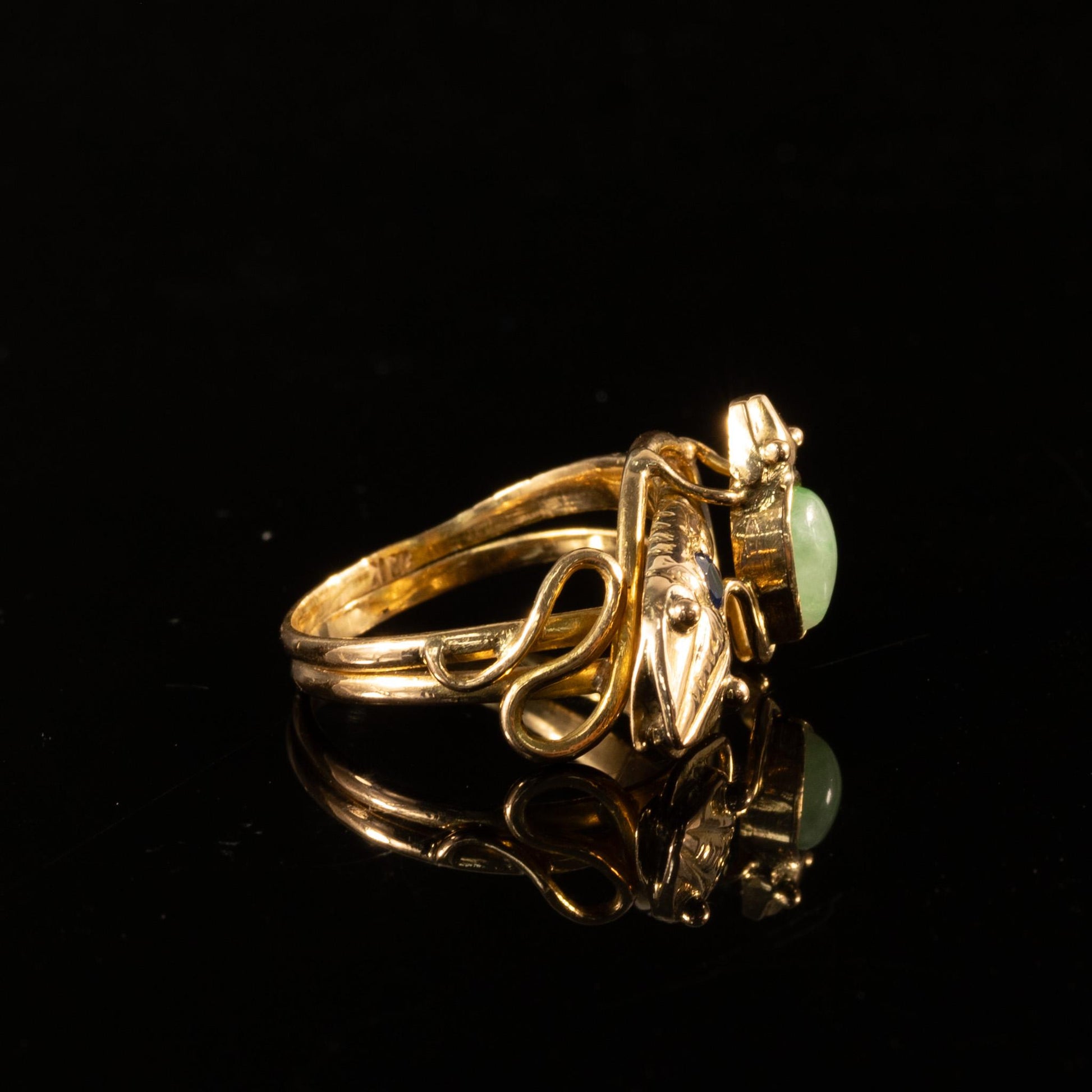 Jade Snake & Frog 18k Yellow Gold Ring