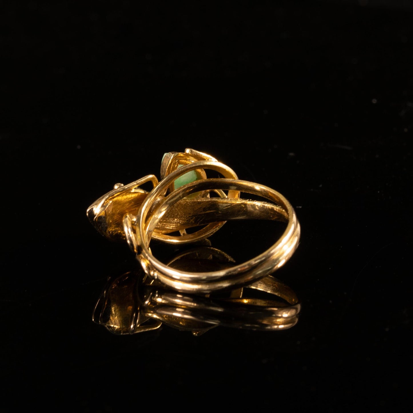 Jade Snake & Frog 18k Yellow Gold Ring