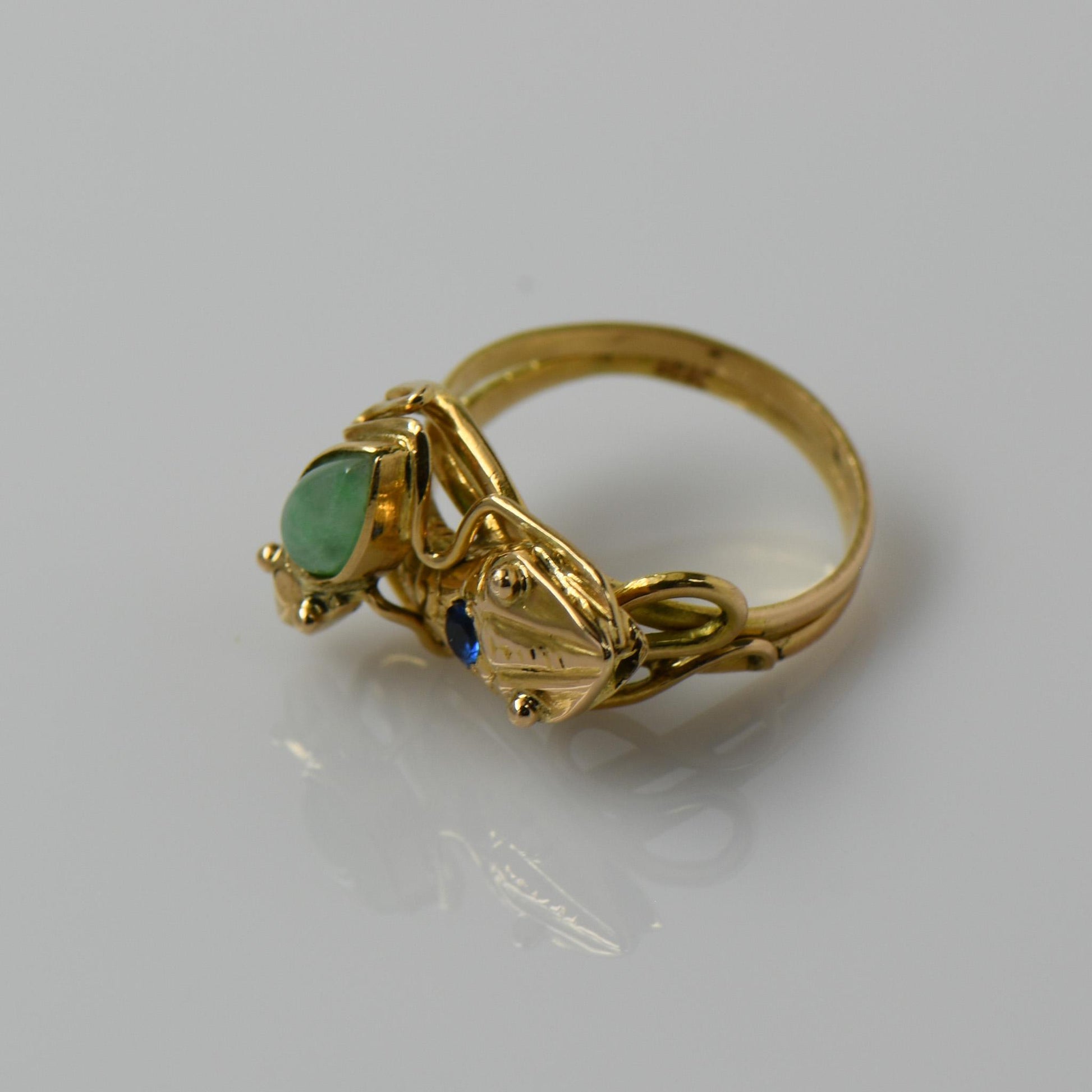 Jade Snake & Frog 18k Yellow Gold Ring