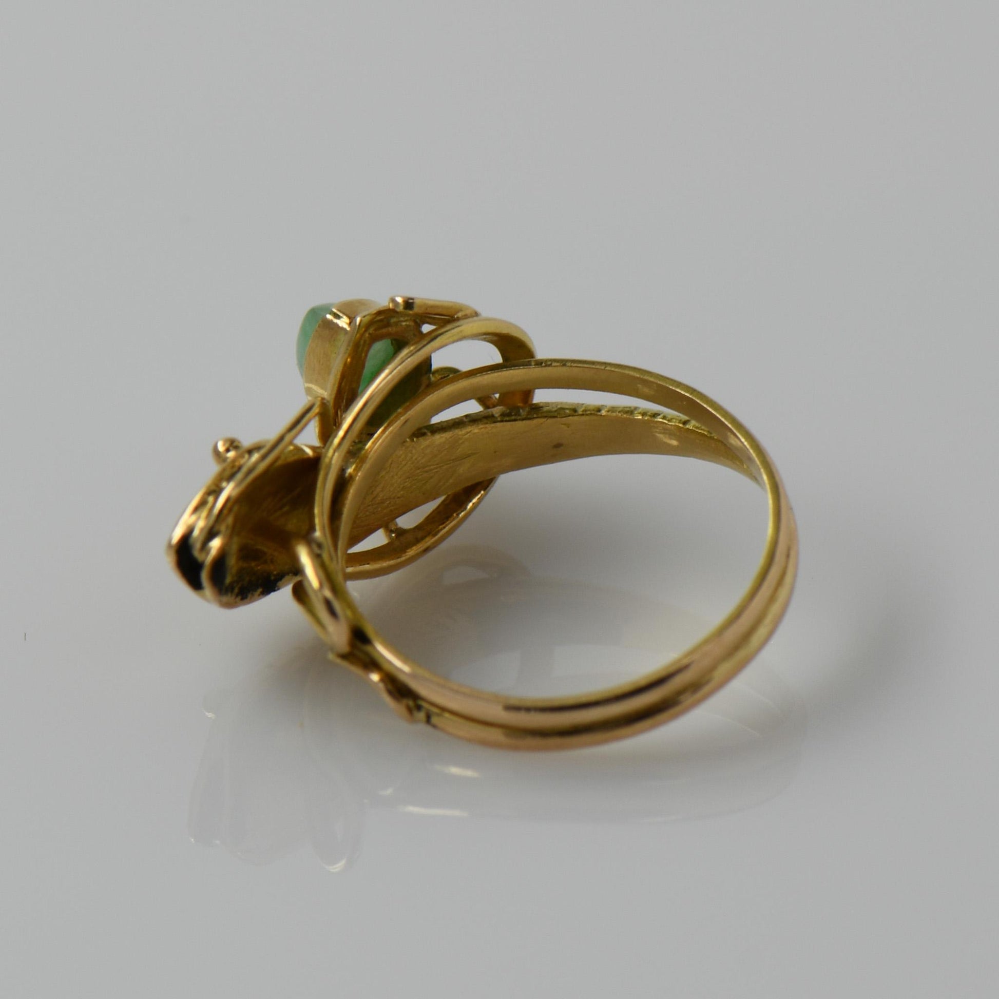 Jade Snake & Frog 18k Yellow Gold Ring