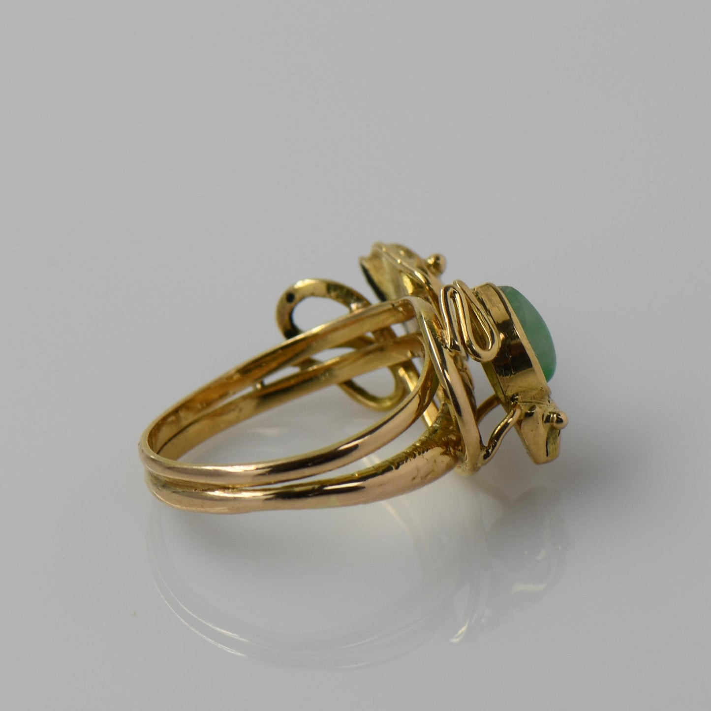 Jade Snake & Frog 18k Yellow Gold Ring