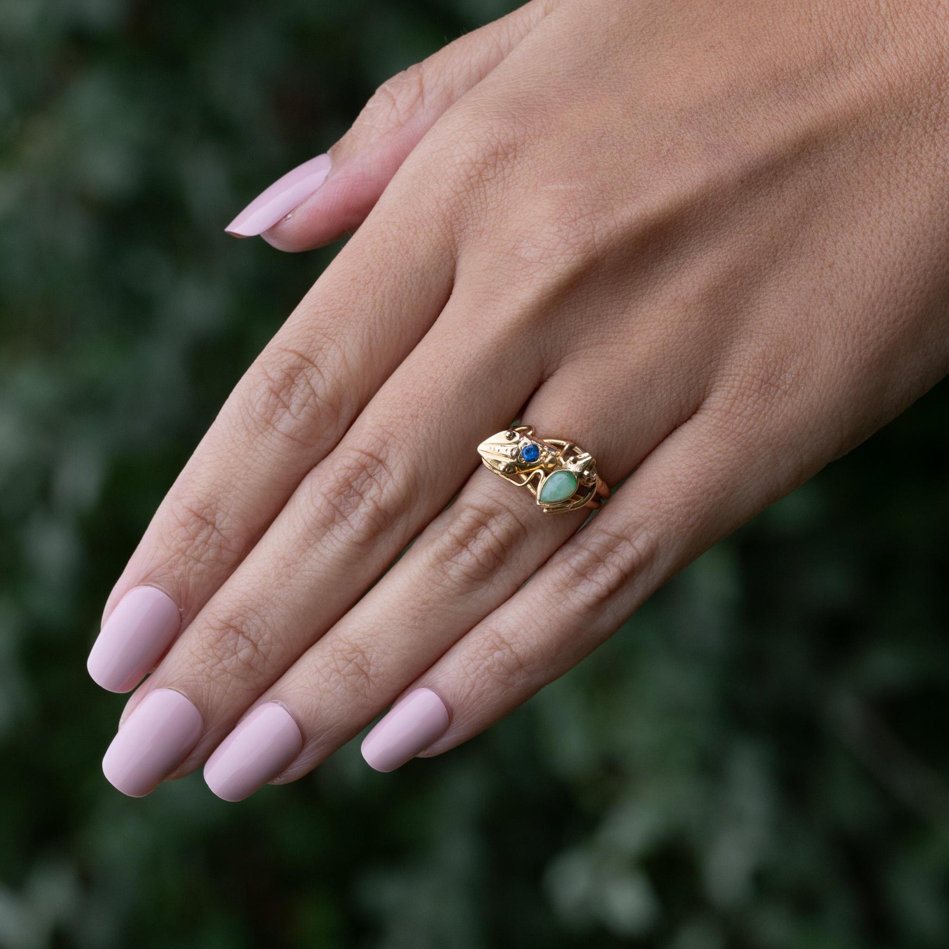 Jade Snake & Frog 18k Yellow Gold Ring