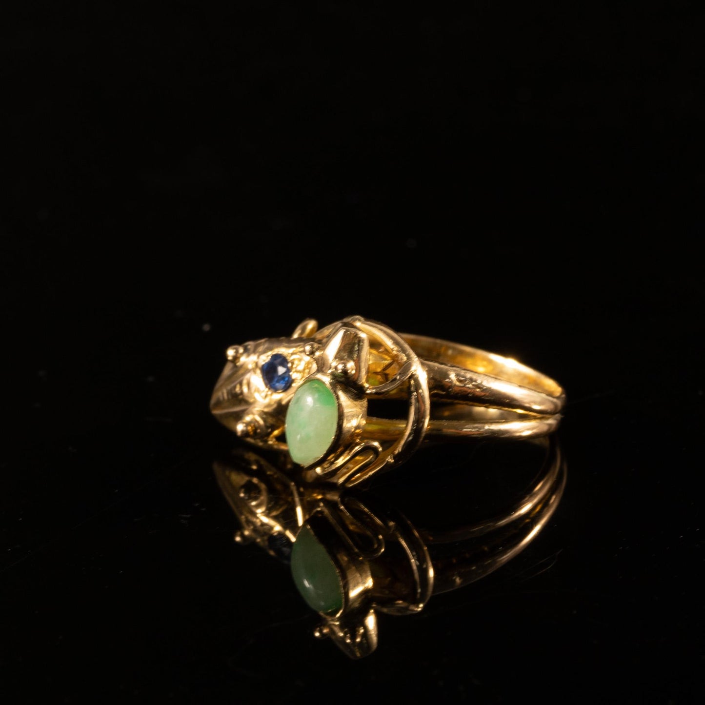 Jade Snake & Frog 18k Yellow Gold Ring