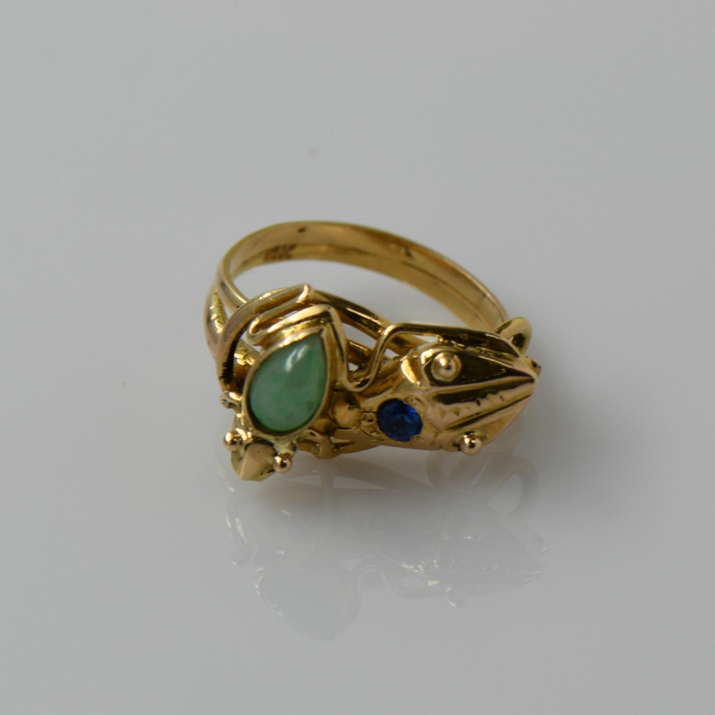 Jade Snake & Frog 18k Yellow Gold Ring