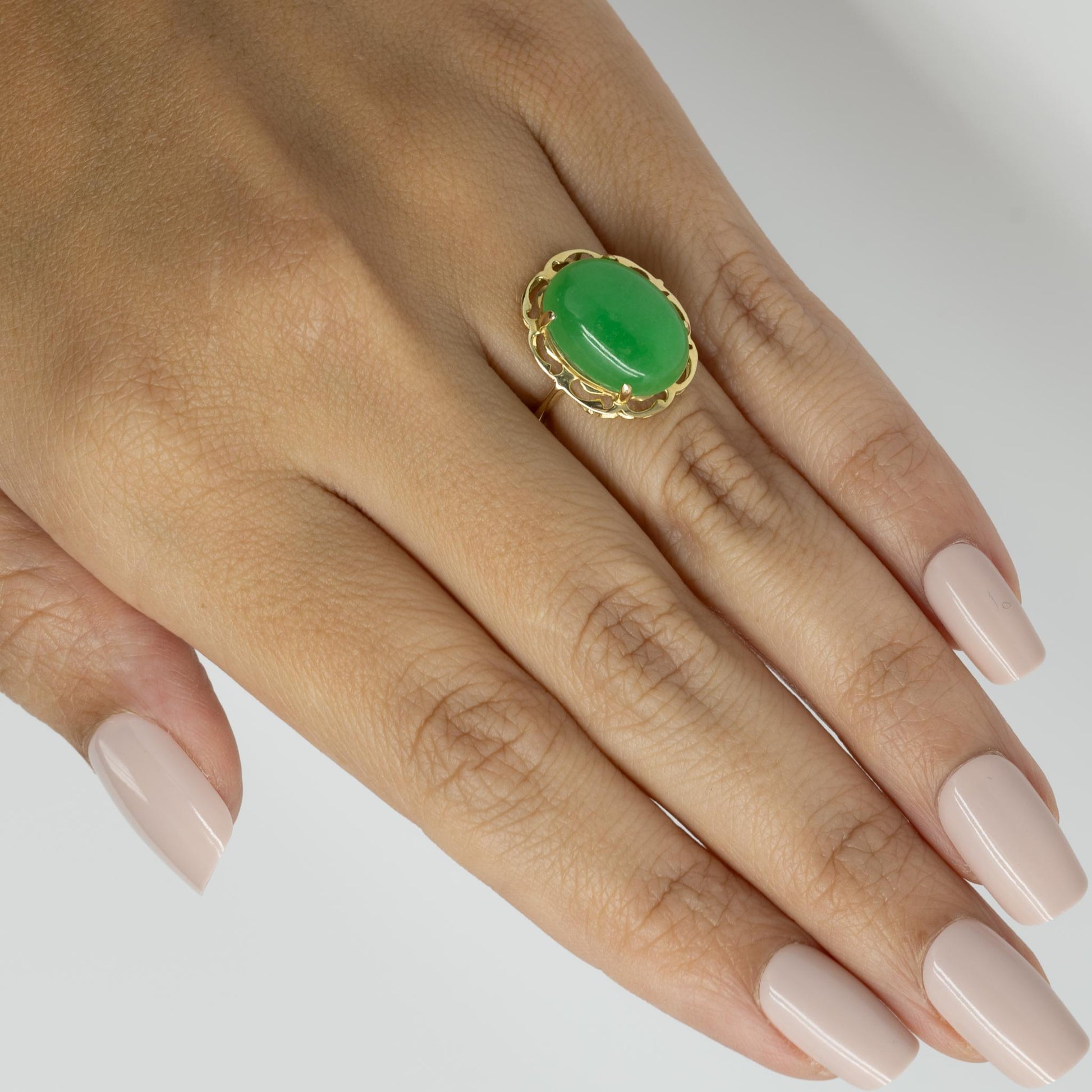 Green Jade Oval 14K Yellow Gold Ring