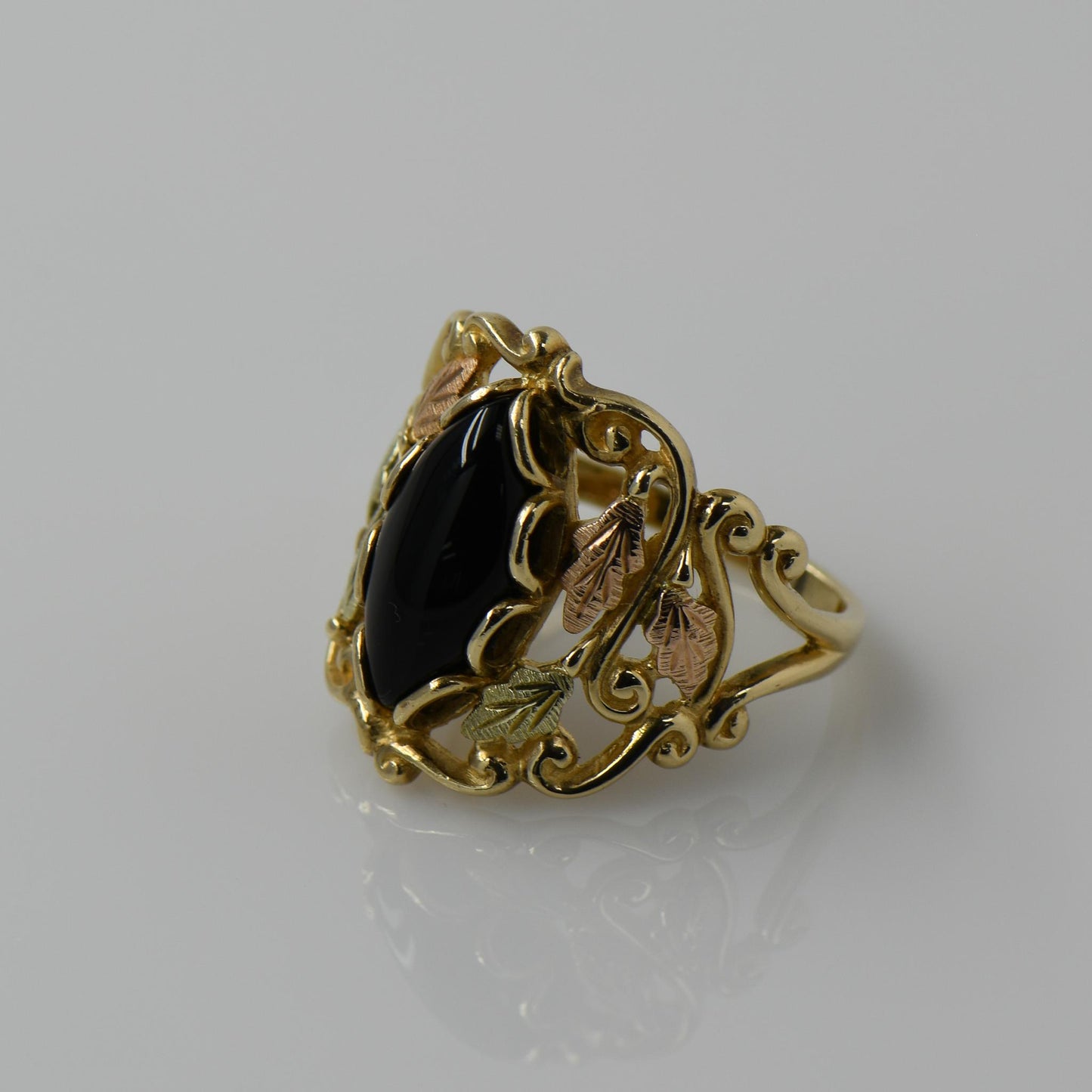 Black Onyx Marquise Black Hills Gold Leaf Vine Wide Band