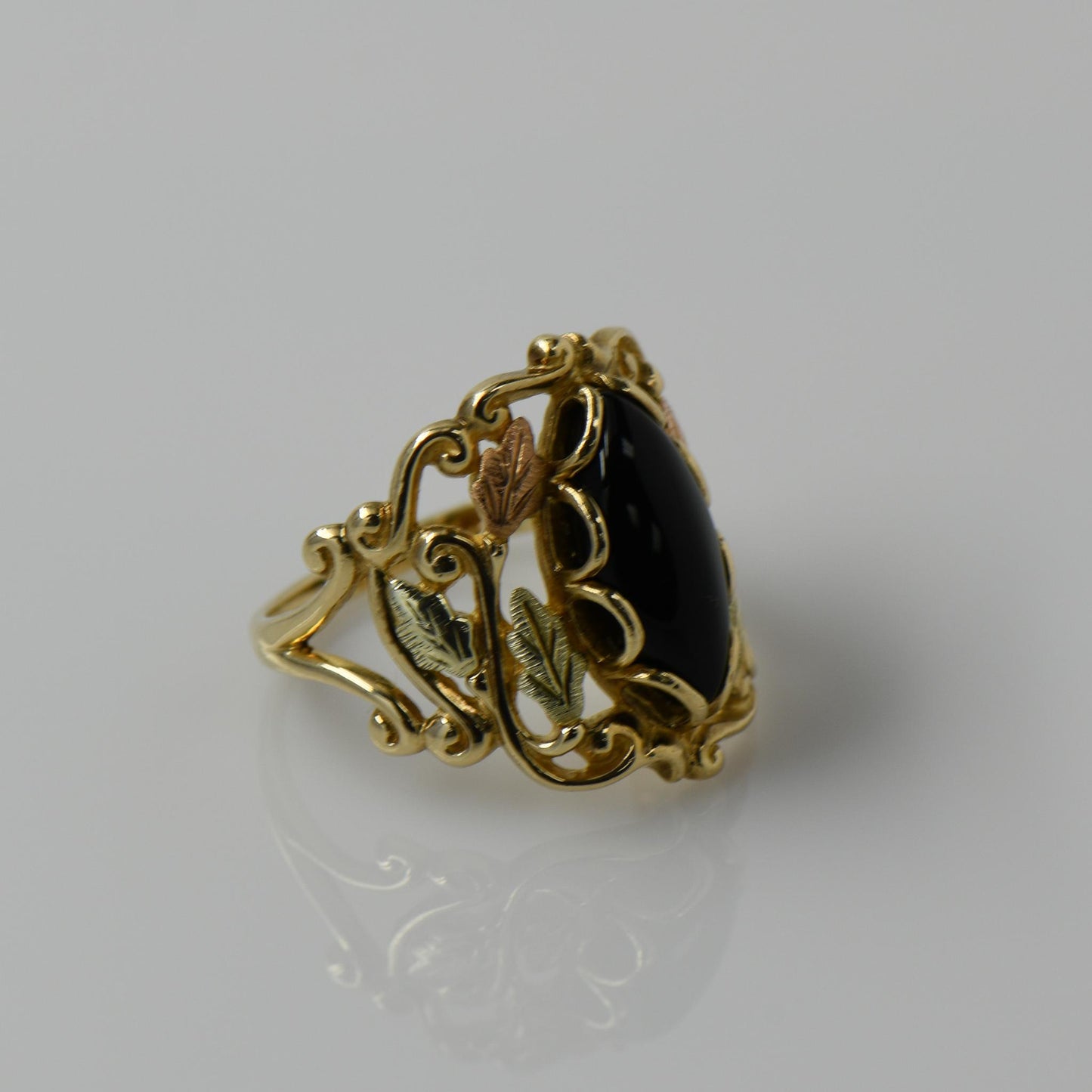 Black Onyx Marquise Black Hills Gold Leaf Vine Wide Band