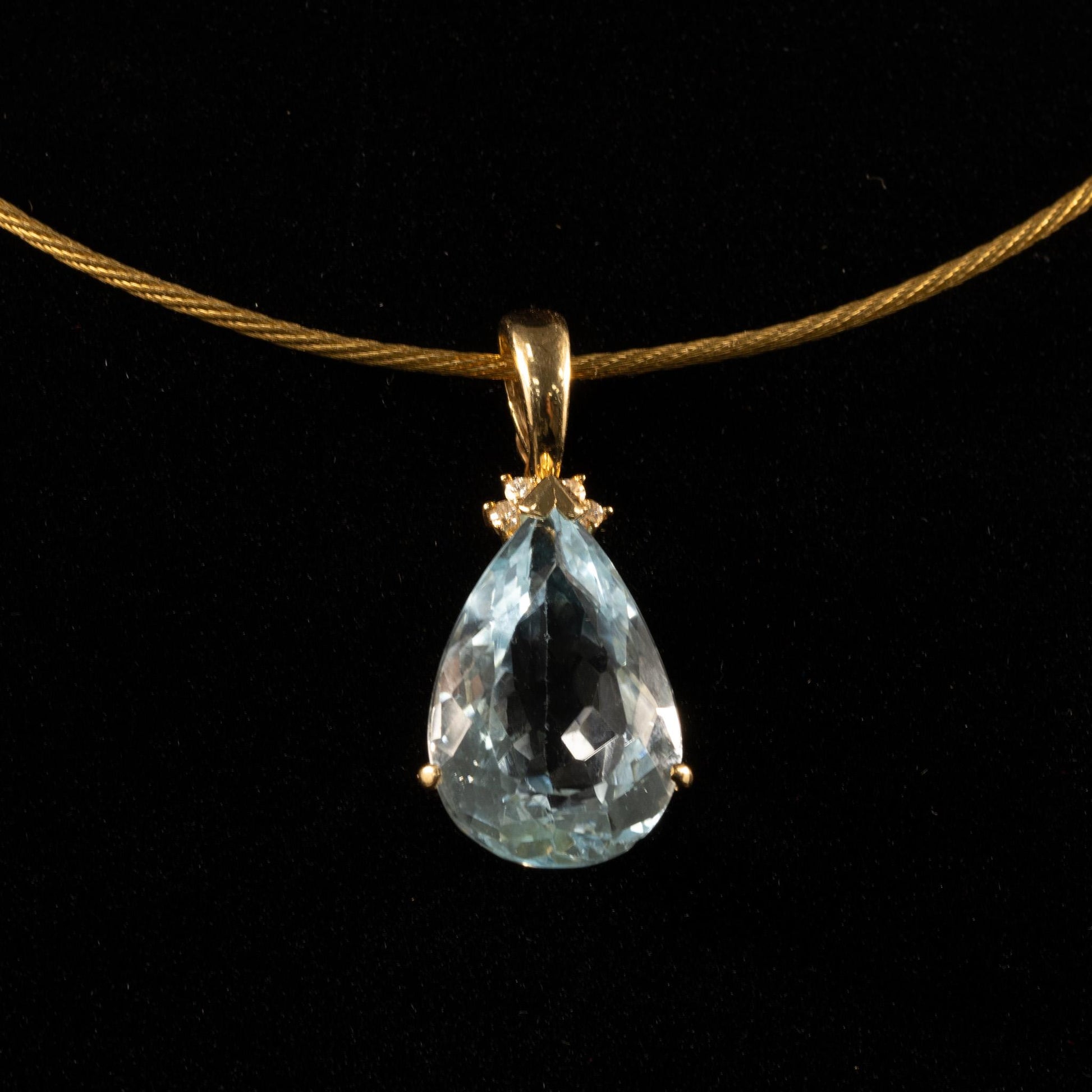 8.5ct Aquamarine Pear 14k Yellow Gold Pendant w Diamonds