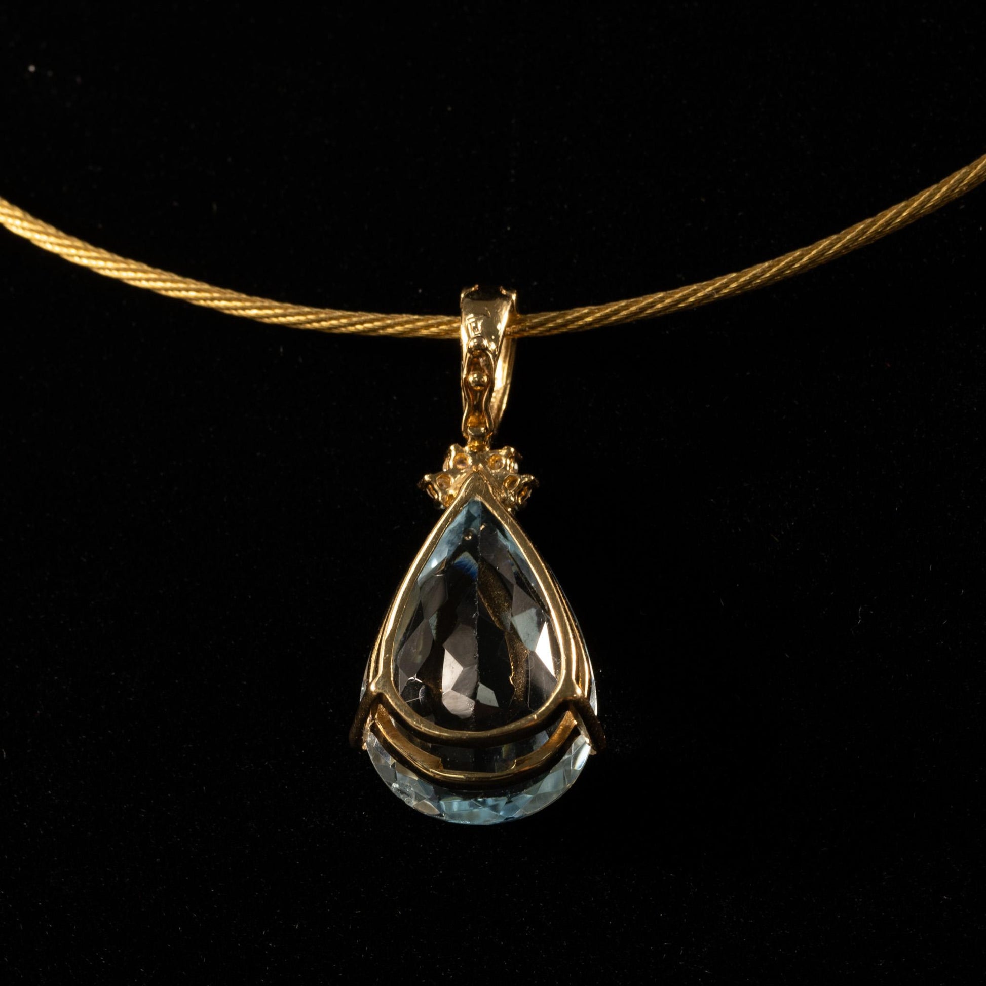 8.5ct Aquamarine Pear 14k Yellow Gold Pendant w Diamonds