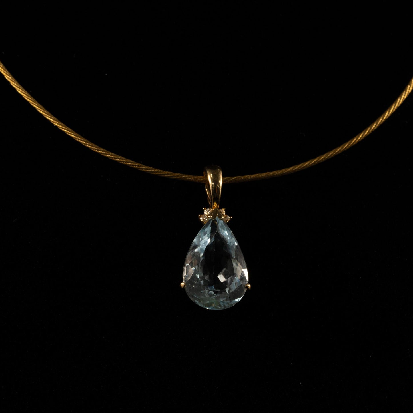 8.5ct Aquamarine Pear 14k Yellow Gold Pendant w Diamonds