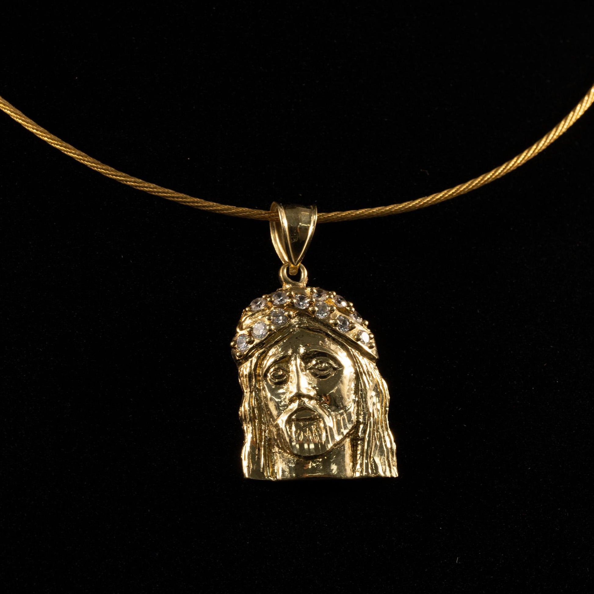 Jesus w CZ Crown 10k Yellow Gold Pendant