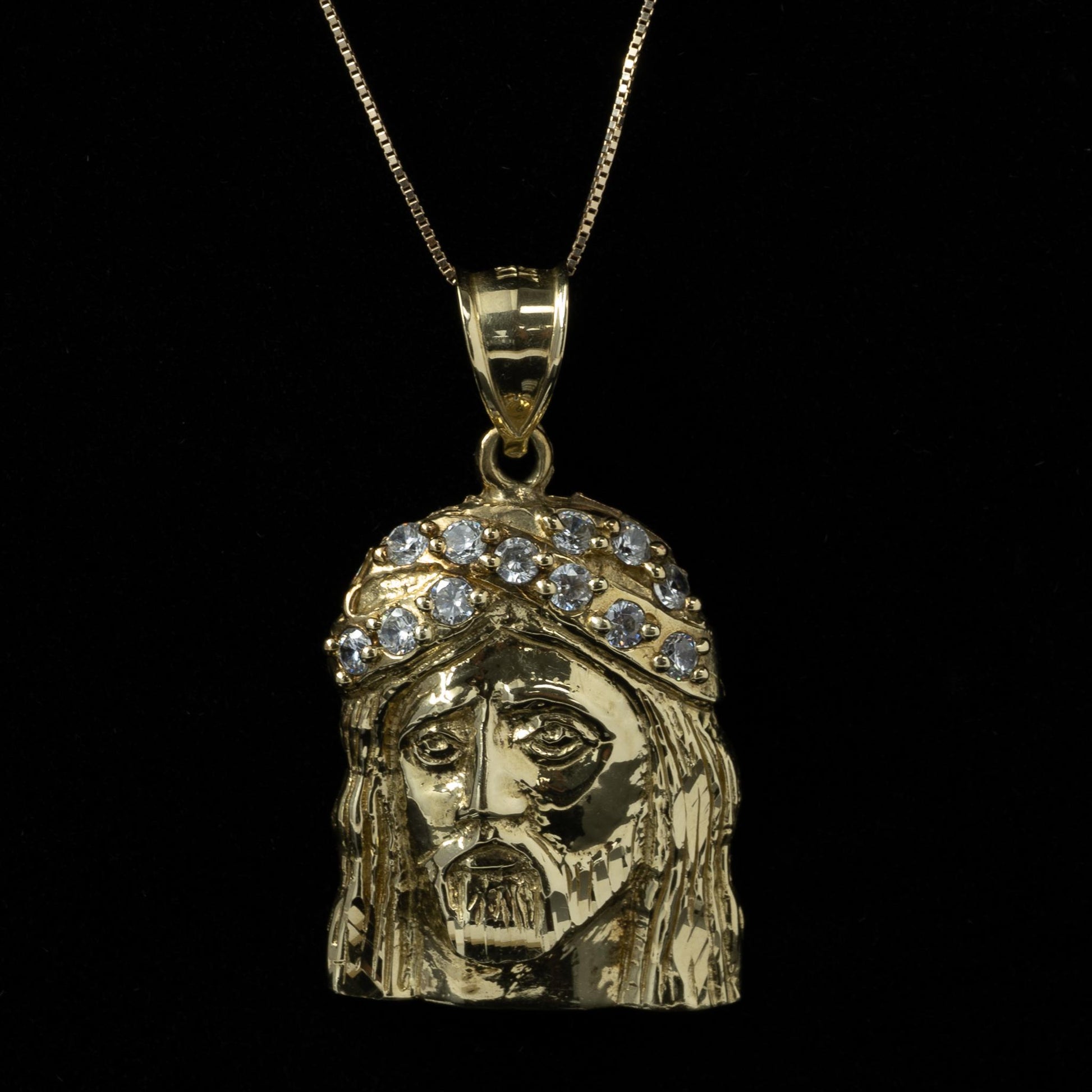 Jesus w CZ Crown 10k Yellow Gold Pendant