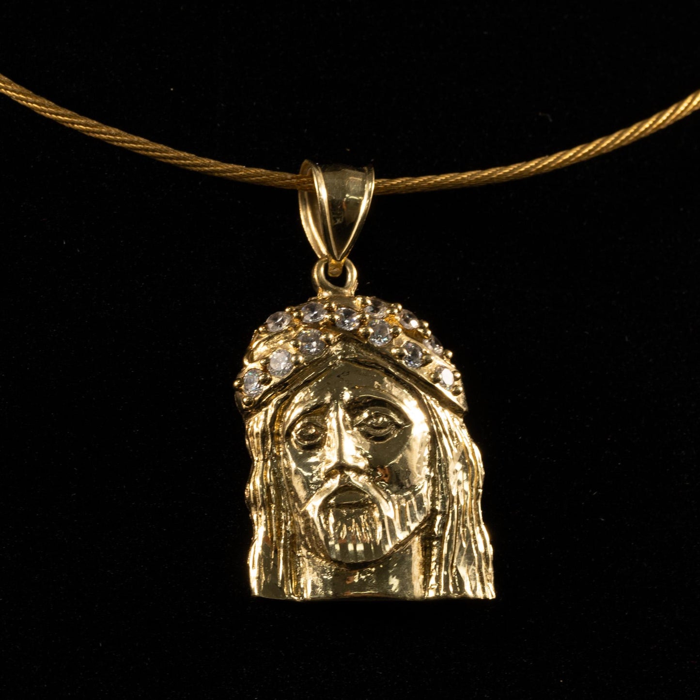 Jesus w CZ Crown 10k Yellow Gold Pendant