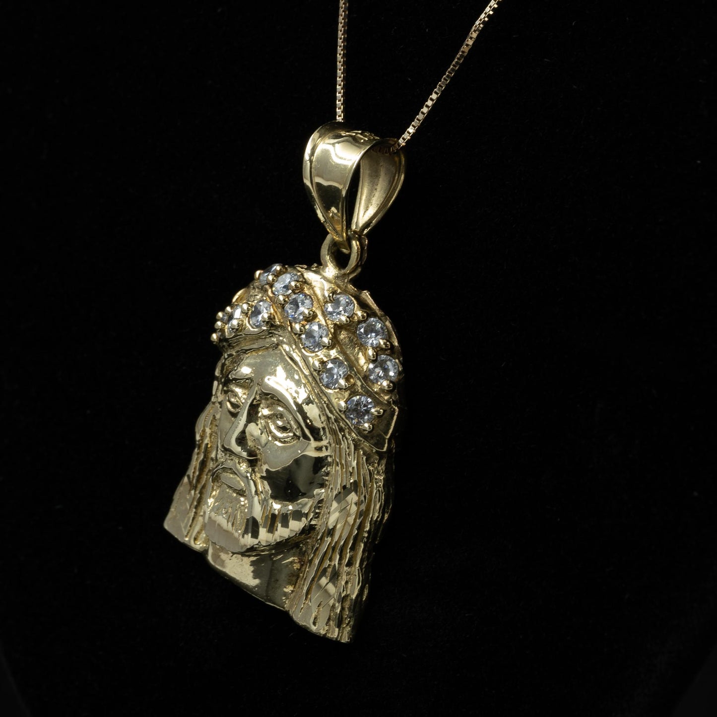 Jesus w CZ Crown 10k Yellow Gold Pendant